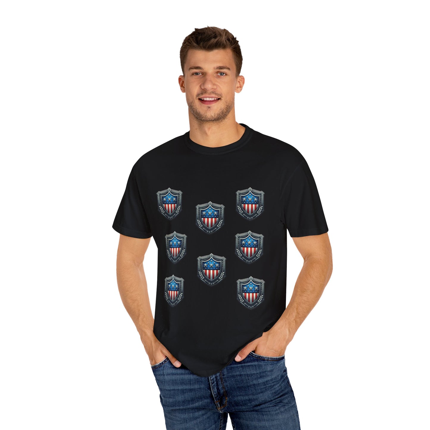 Limited Edition Unisex Tee: Iconic American Shields – Show Your Patriotic Pride. Unisex Garment-Dyed T-shirt