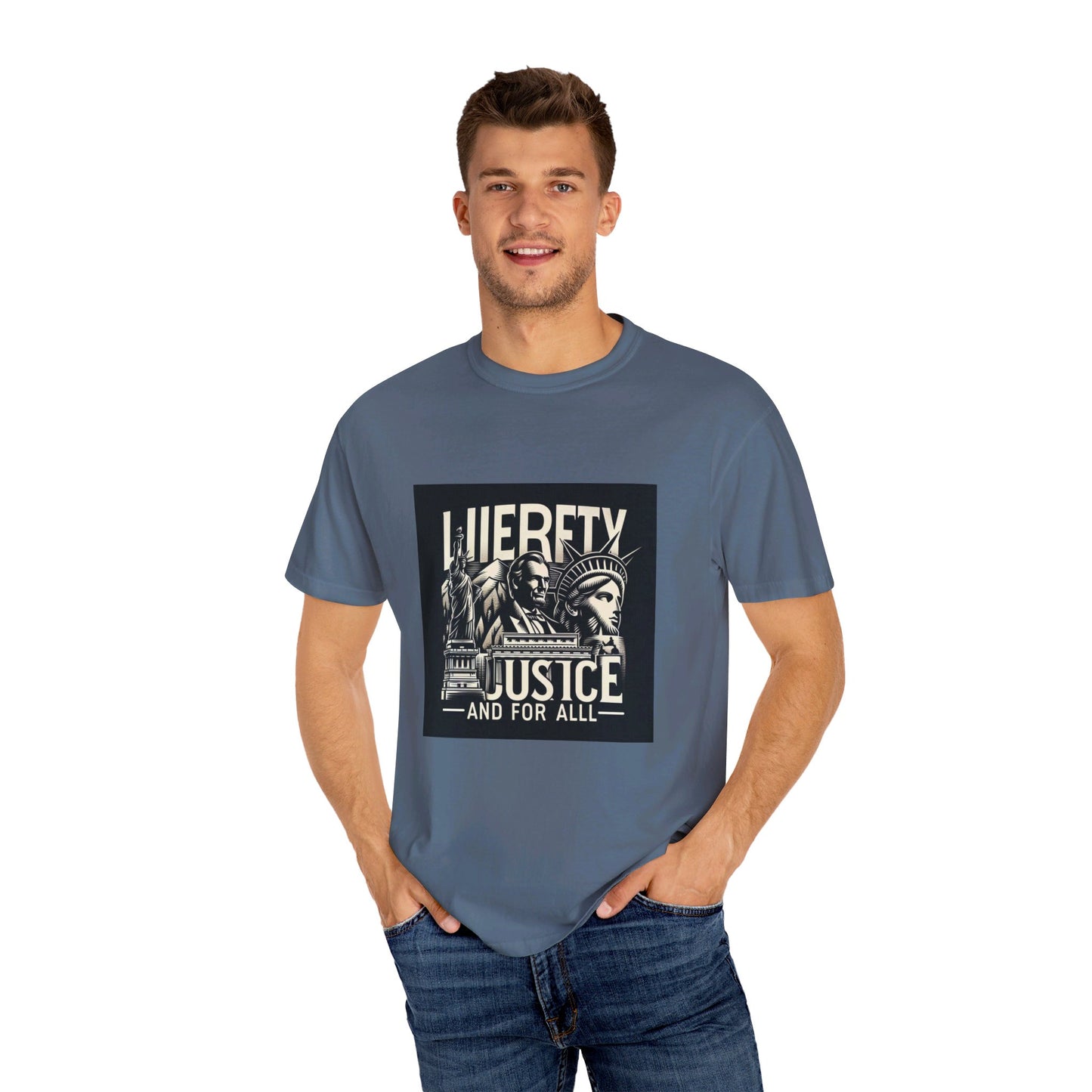 Patriotic T-Shirt | "Liberty and Justice for All" | Iconic American Monuments Design | Unisex Comfort Colors Tee