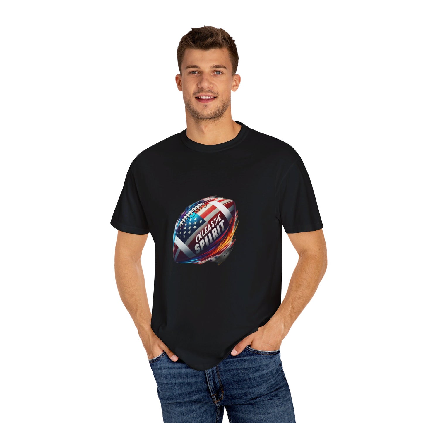 Unleash the Spirit" American Football T-Shirt | Patriotic U.S. Flag Design | High-Energy Sports Tee | Comfortable & Durable Cotton Shirt