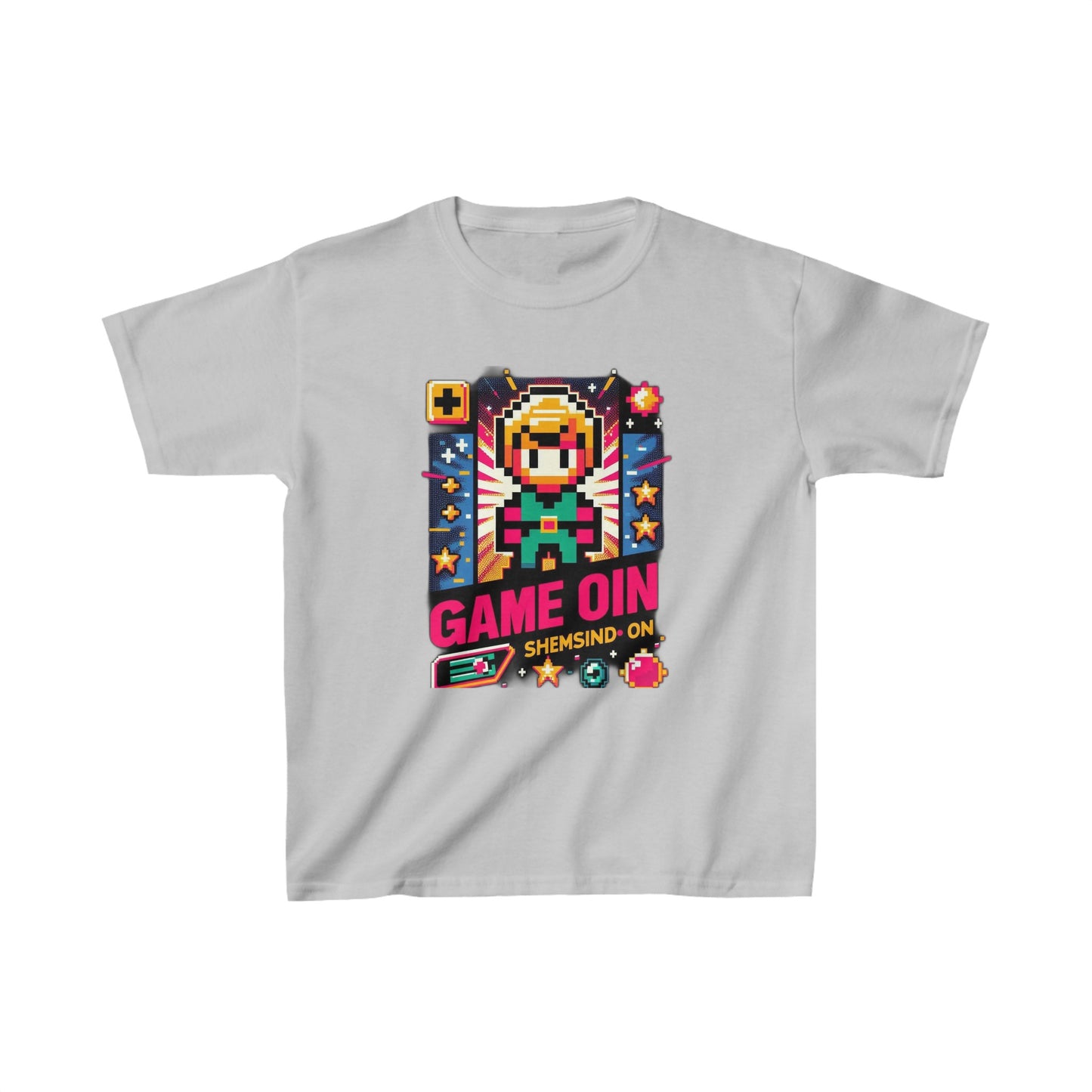 Pixel Art Retro Kids' Tee – Classic Gaming Style with 'Game On' – Comfortable, Durable, and Ethically Made,