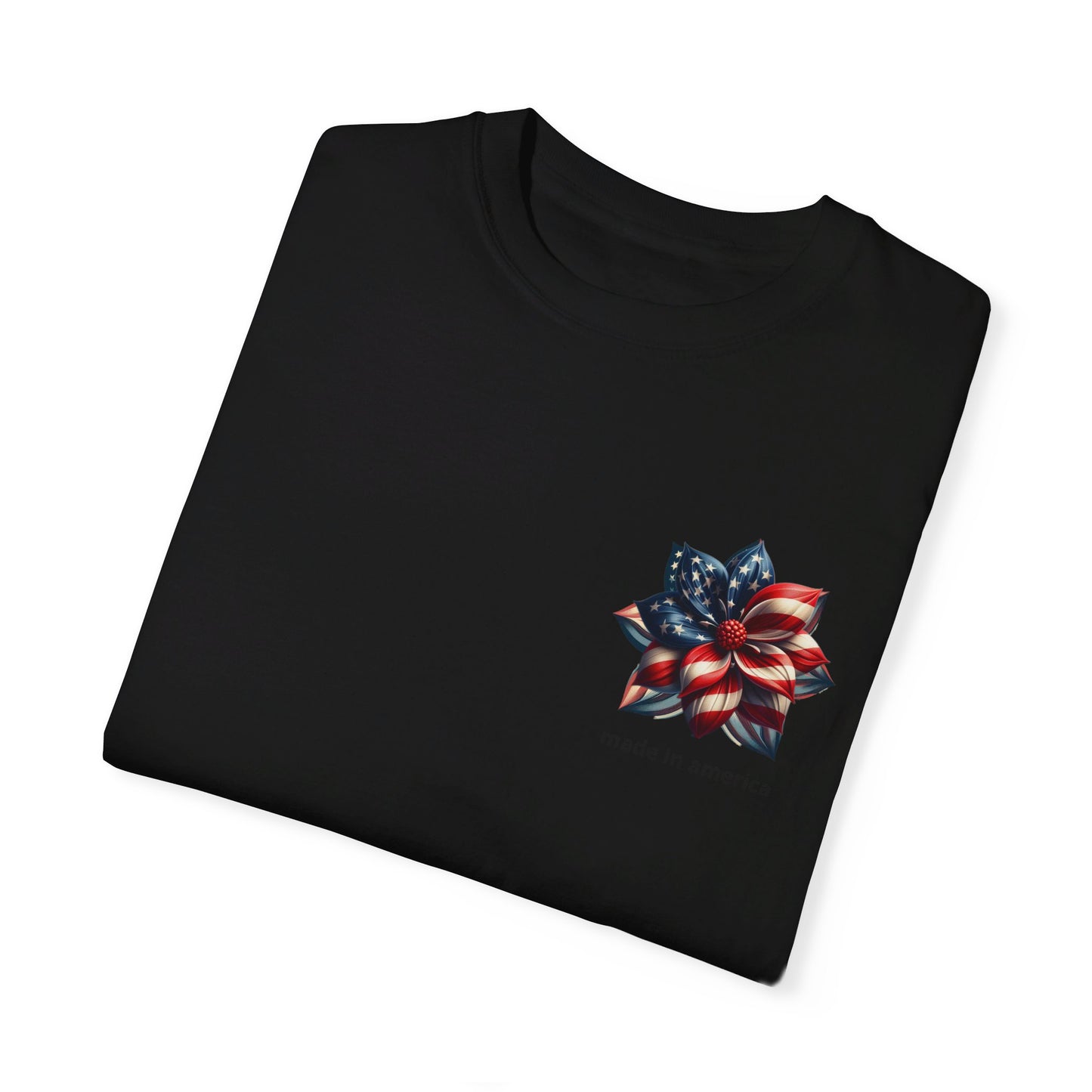 Patriotic Elegance: Women's 'Made in America' Floral Tee – High-Quality, USA-Made Comfort, Unisex Garment-Dyed T-shirt