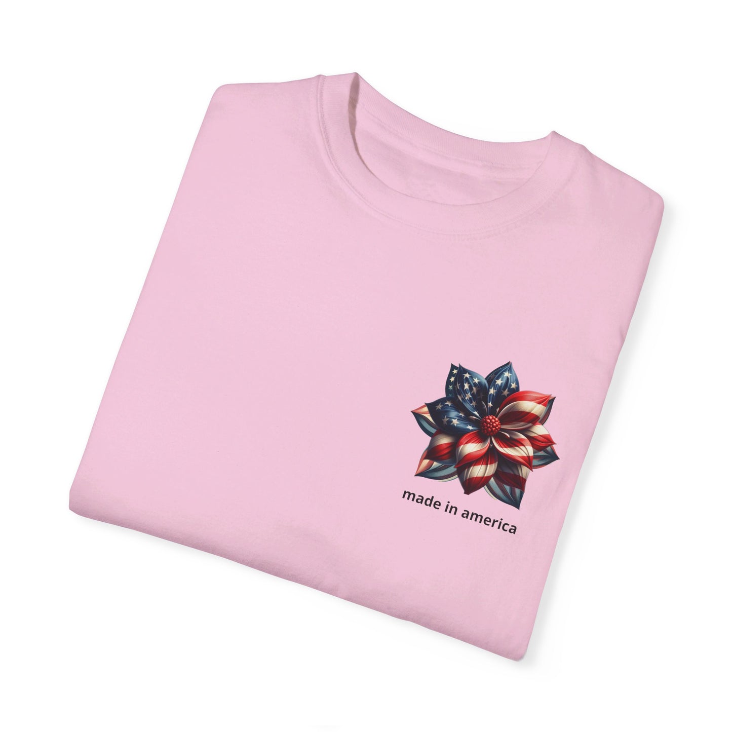 Patriotic Elegance: Women's 'Made in America' Floral Tee – High-Quality, USA-Made Comfort, Unisex Garment-Dyed T-shirt