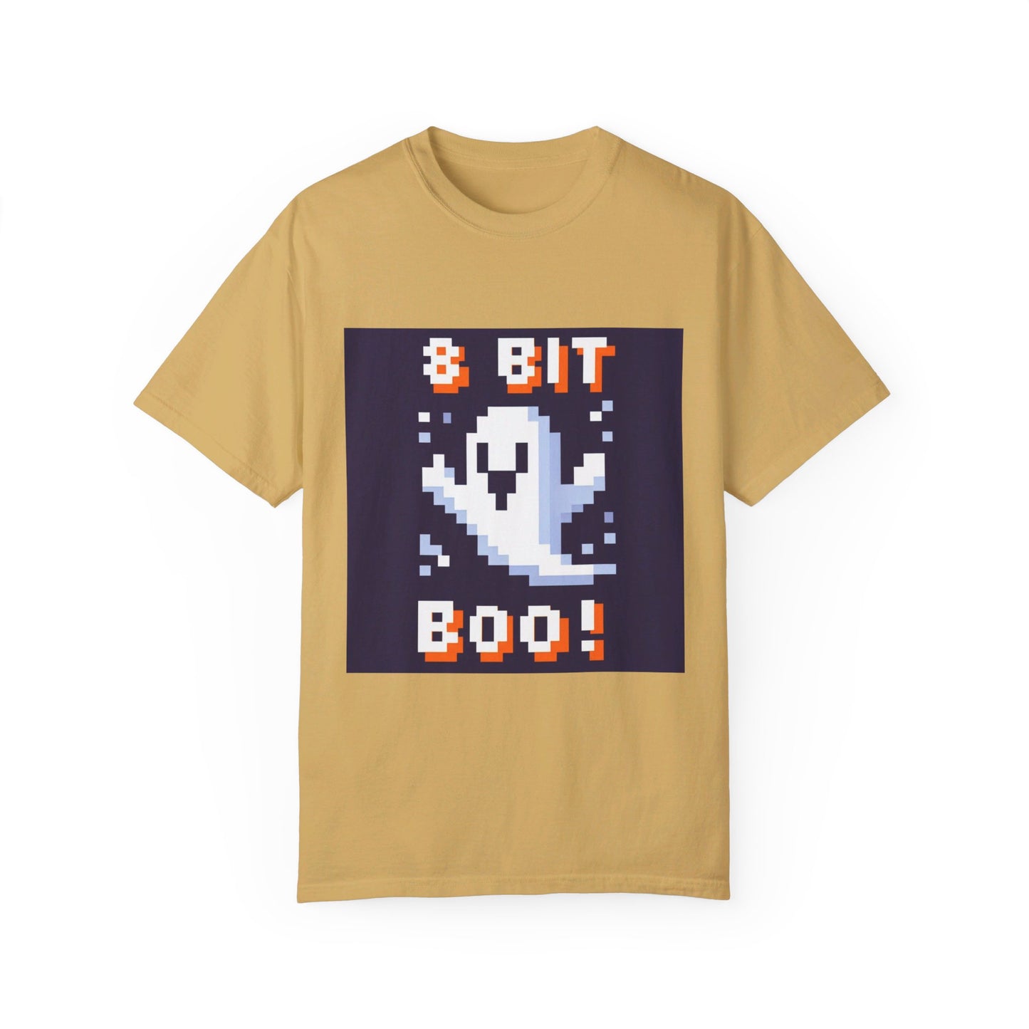 "8-Bit Boo! Retro Pixel Ghost Halloween T-Shirt - Nostalgic Gamer Tee with Neon Glow - Unisex Comfort Fit"