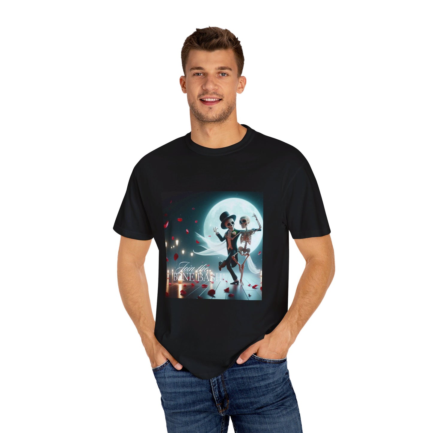 "Join the Bone Bash" Halloween T-Shirt – Dancing Skeleton Couple | Spooky Party Shirt | Fun & Festive Halloween Apparel | Unique Gift Idea