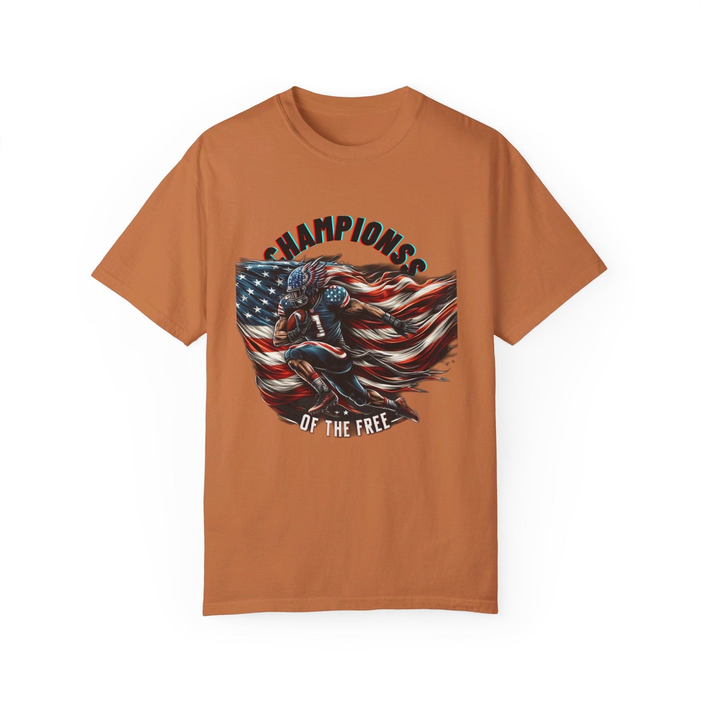 Champions of the Free" T-Shirt – American Football, Patriotic Design, Unmatched Comfort