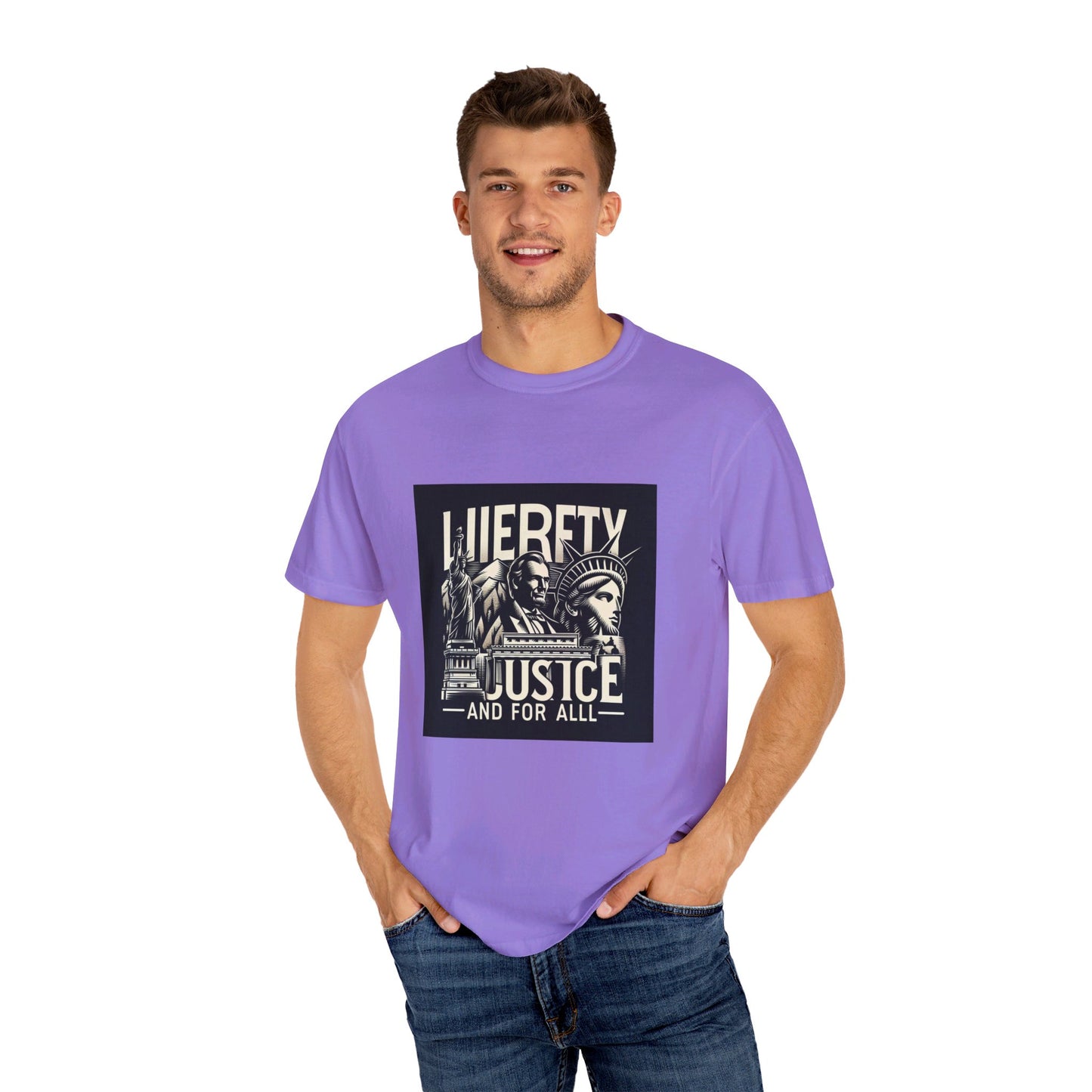 Patriotic T-Shirt | "Liberty and Justice for All" | Iconic American Monuments Design | Unisex Comfort Colors Tee