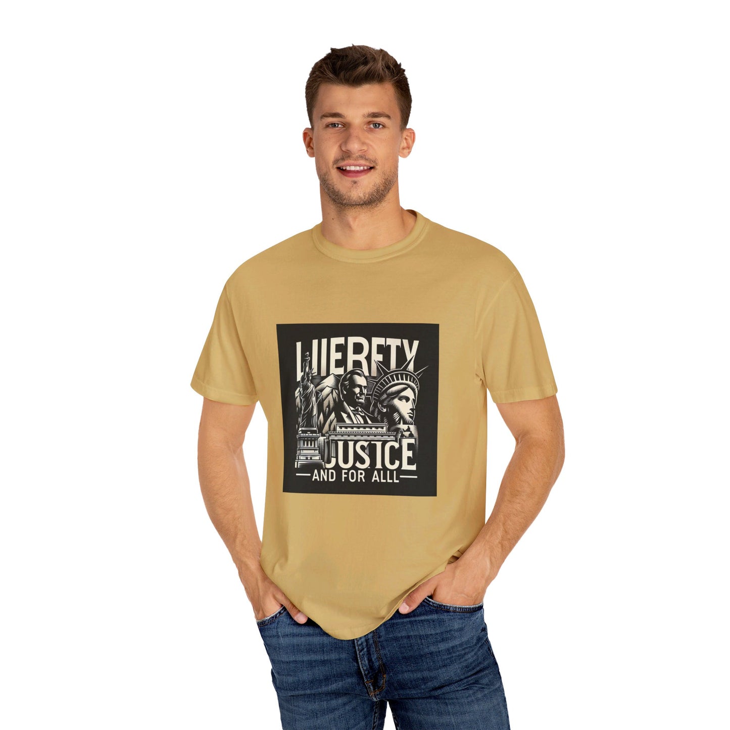 Patriotic T-Shirt | "Liberty and Justice for All" | Iconic American Monuments Design | Unisex Comfort Colors Tee