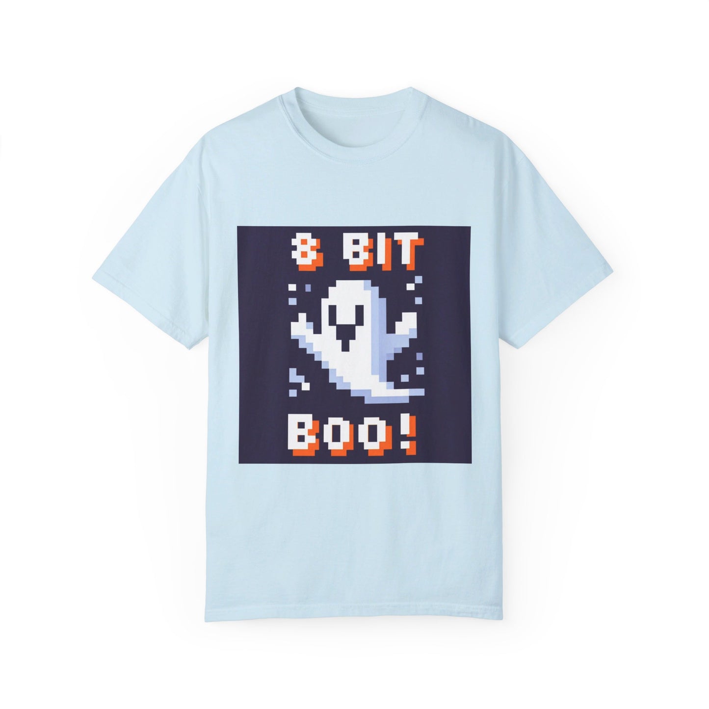 "8-Bit Boo! Retro Pixel Ghost Halloween T-Shirt - Nostalgic Gamer Tee with Neon Glow - Unisex Comfort Fit"