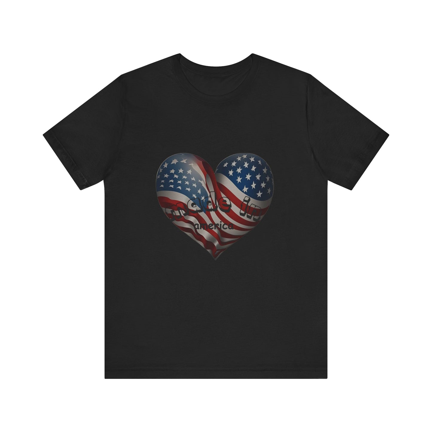 Patriotic "Made in America" T-Shirt – Heart-Shaped American Flag Design, USA-Made, High-Quality Cotton