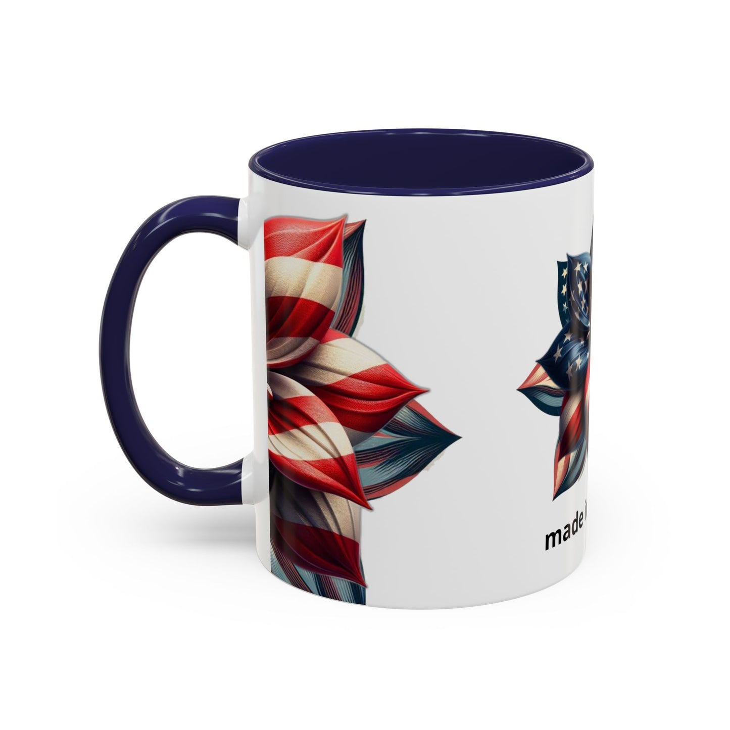 Patriotic Flower Mug – Embrace American Pride with 'Made in America' Charm! 🌸🇺🇸, Accent Coffee Mug (11, 15oz)