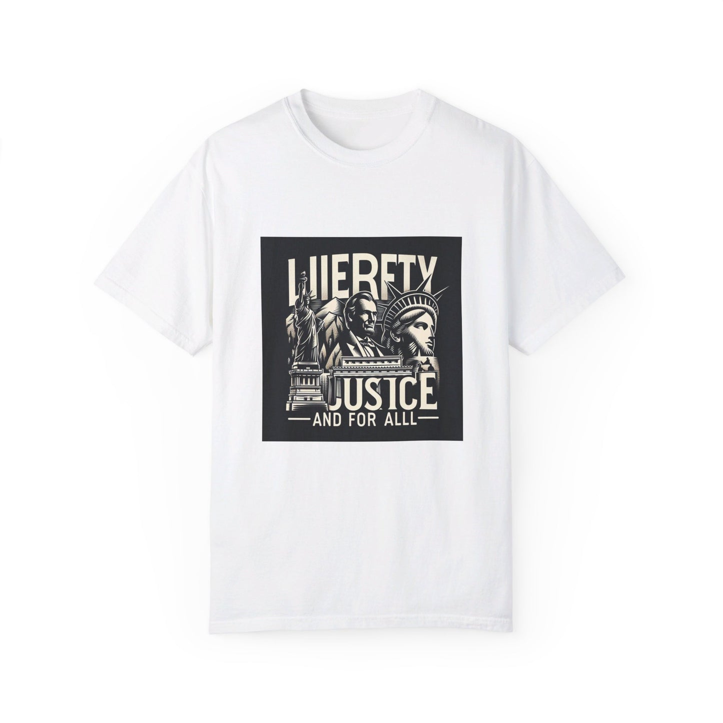 Patriotic T-Shirt | "Liberty and Justice for All" | Iconic American Monuments Design | Unisex Comfort Colors Tee