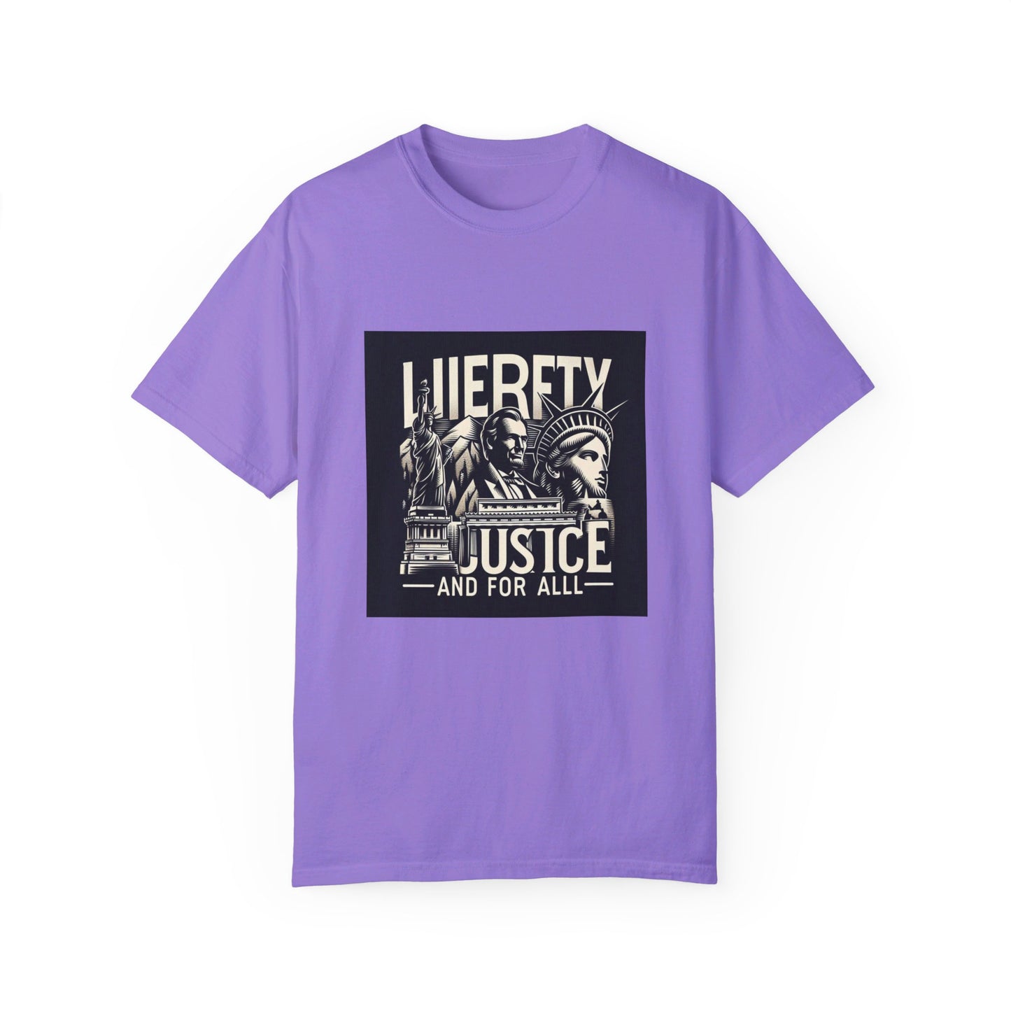 Patriotic T-Shirt | "Liberty and Justice for All" | Iconic American Monuments Design | Unisex Comfort Colors Tee