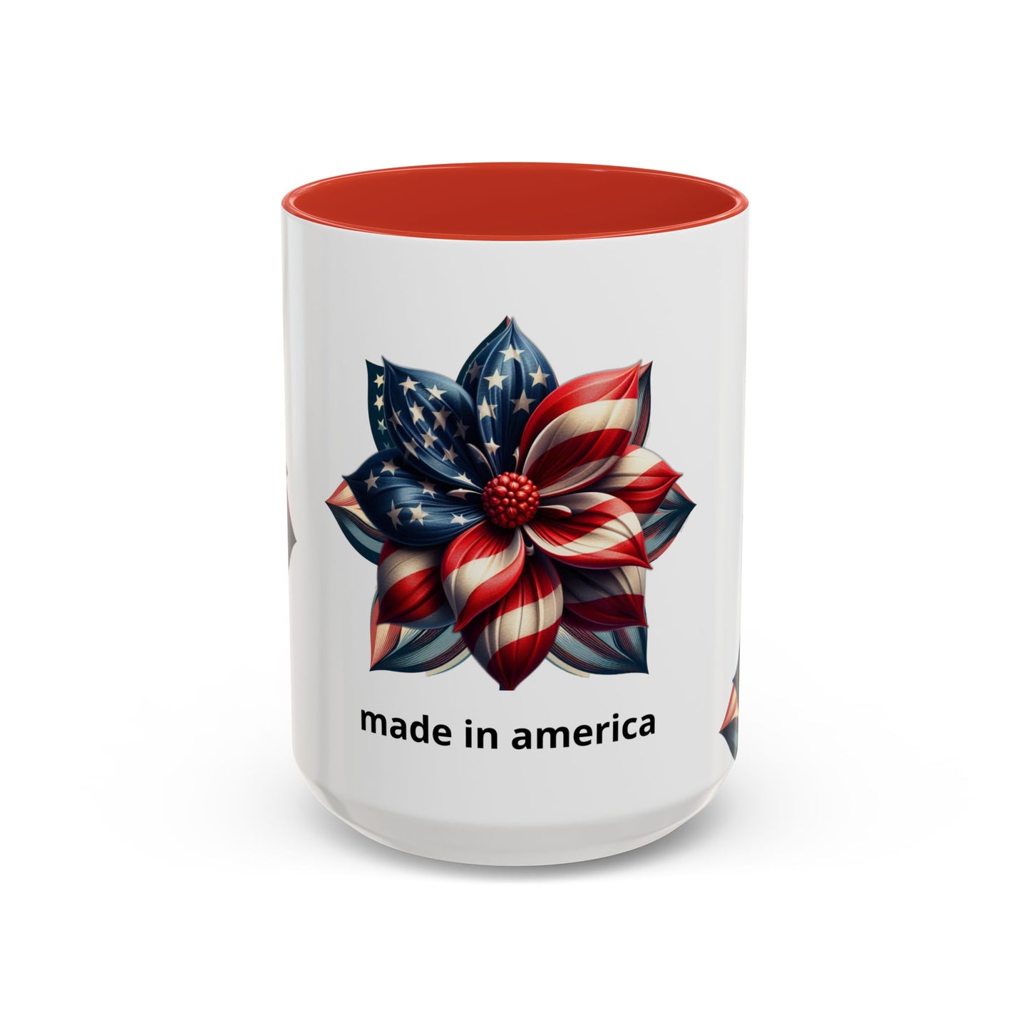 Patriotic Flower Mug – Embrace American Pride with 'Made in America' Charm! 🌸🇺🇸, Accent Coffee Mug (11, 15oz)