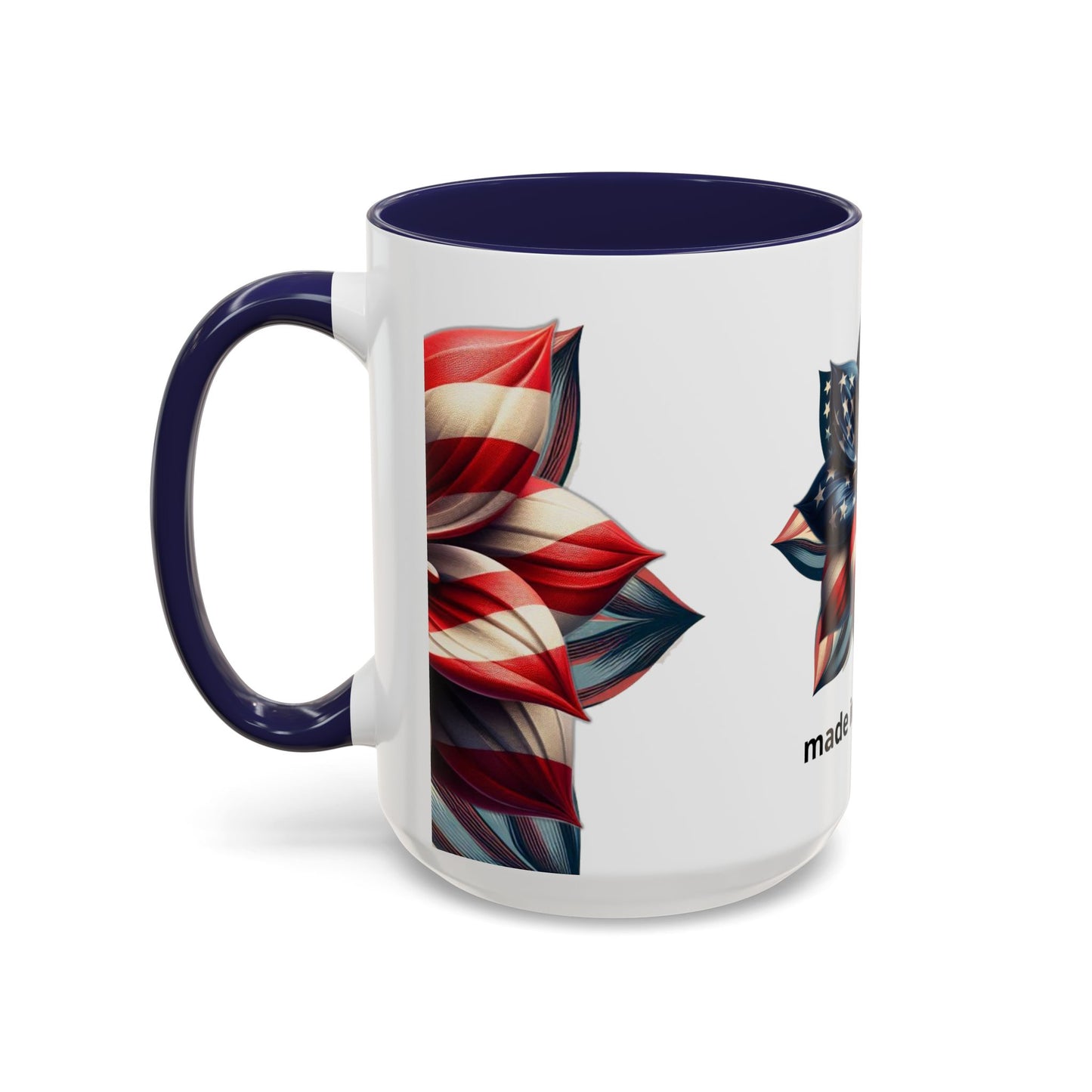 Patriotic Flower Mug – Embrace American Pride with 'Made in America' Charm! 🌸🇺🇸, Accent Coffee Mug (11, 15oz)