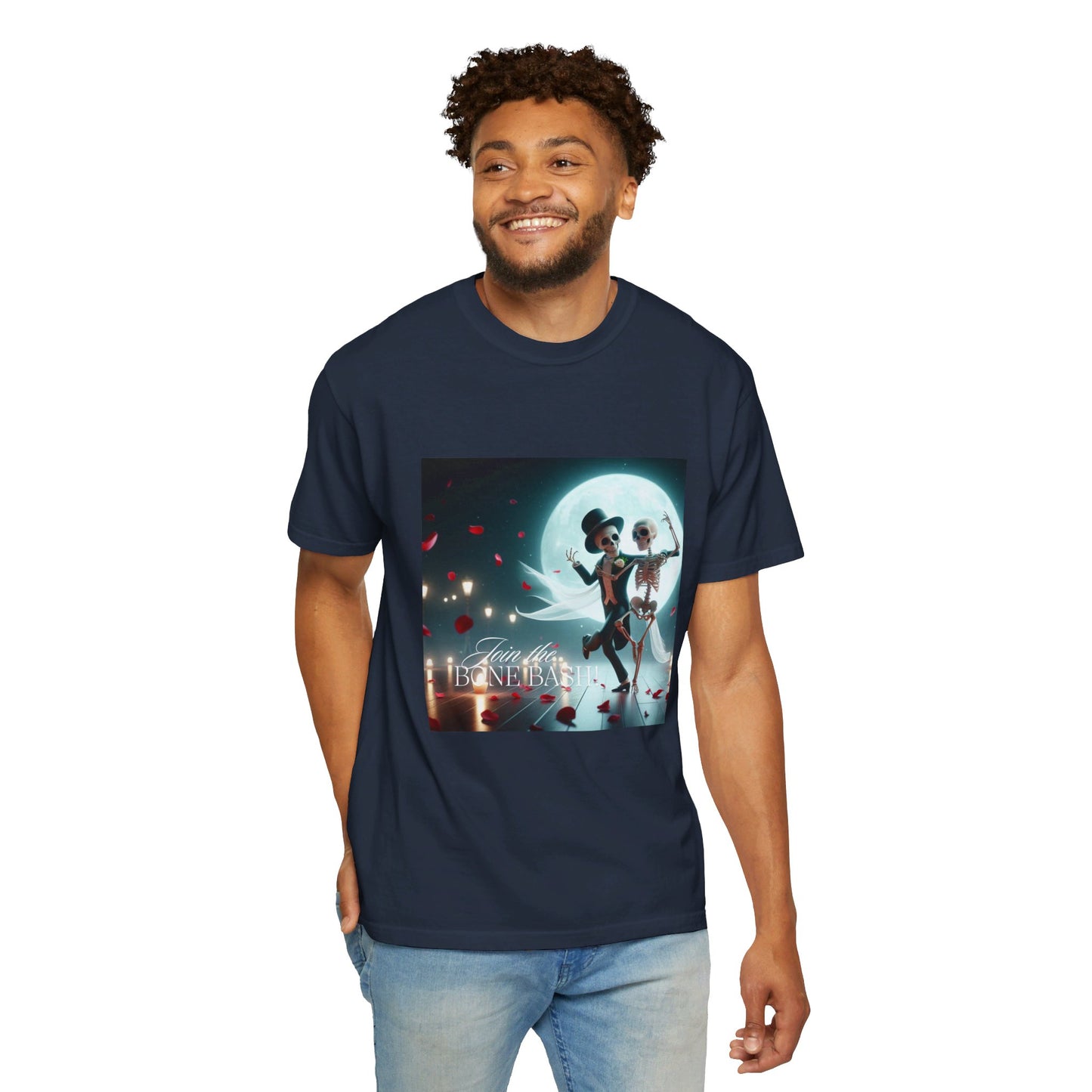 "Join the Bone Bash" Halloween T-Shirt – Dancing Skeleton Couple | Spooky Party Shirt | Fun & Festive Halloween Apparel | Unique Gift Idea