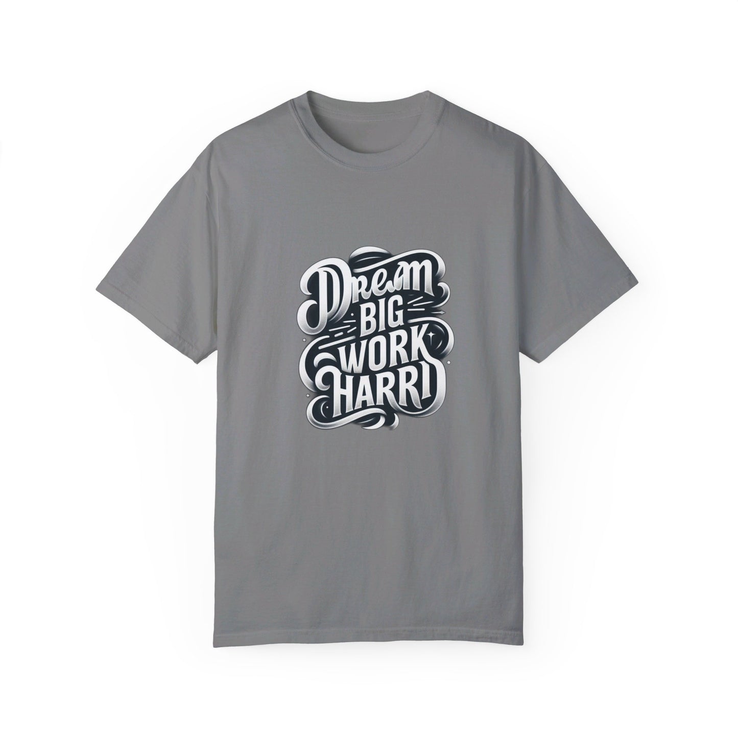 "Dream Big, Work Hard" T-Shirt – Inspiring Minimalist Design, Motivational Apparel, Classic Black and White Tee