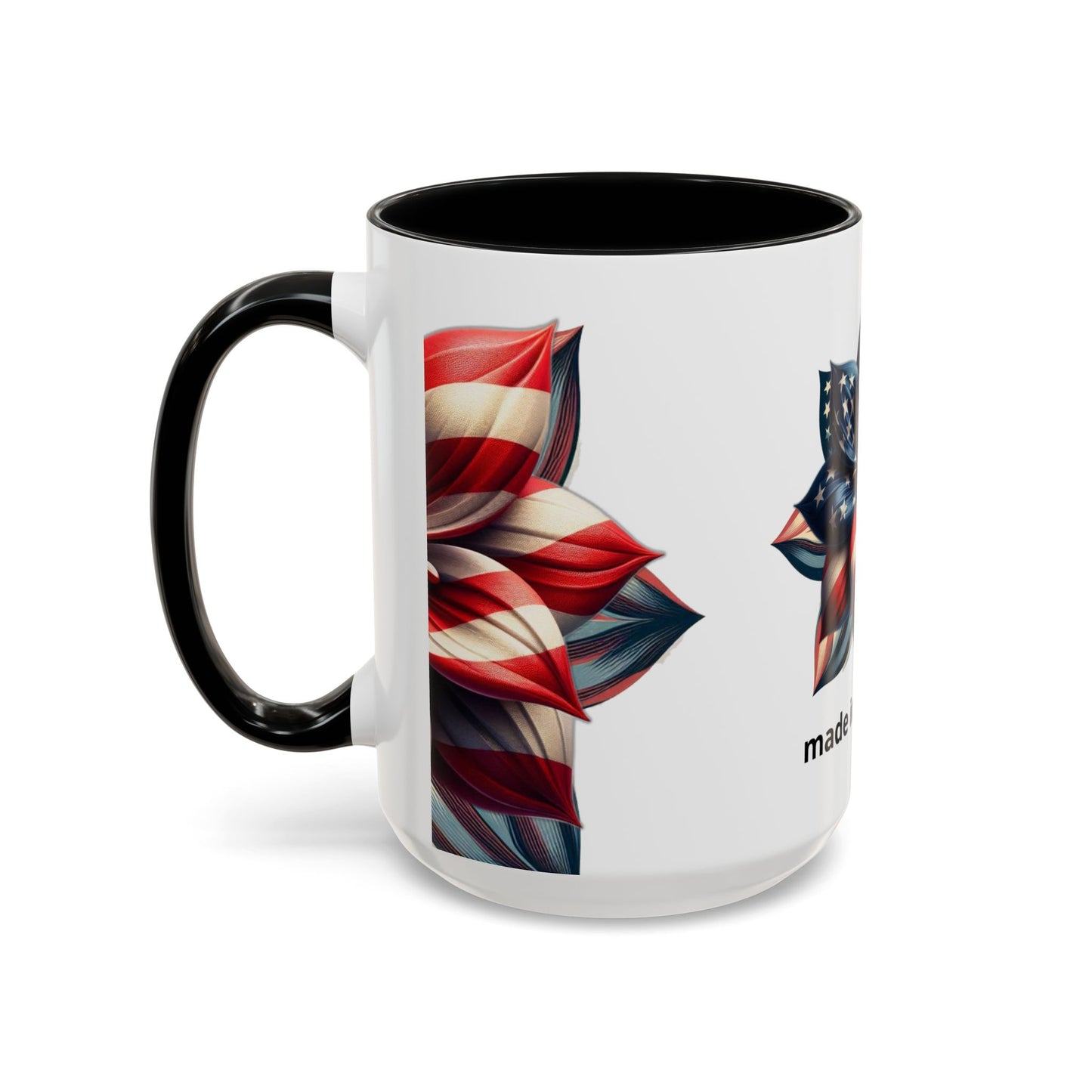 Patriotic Flower Mug – Embrace American Pride with 'Made in America' Charm! 🌸🇺🇸, Accent Coffee Mug (11, 15oz)