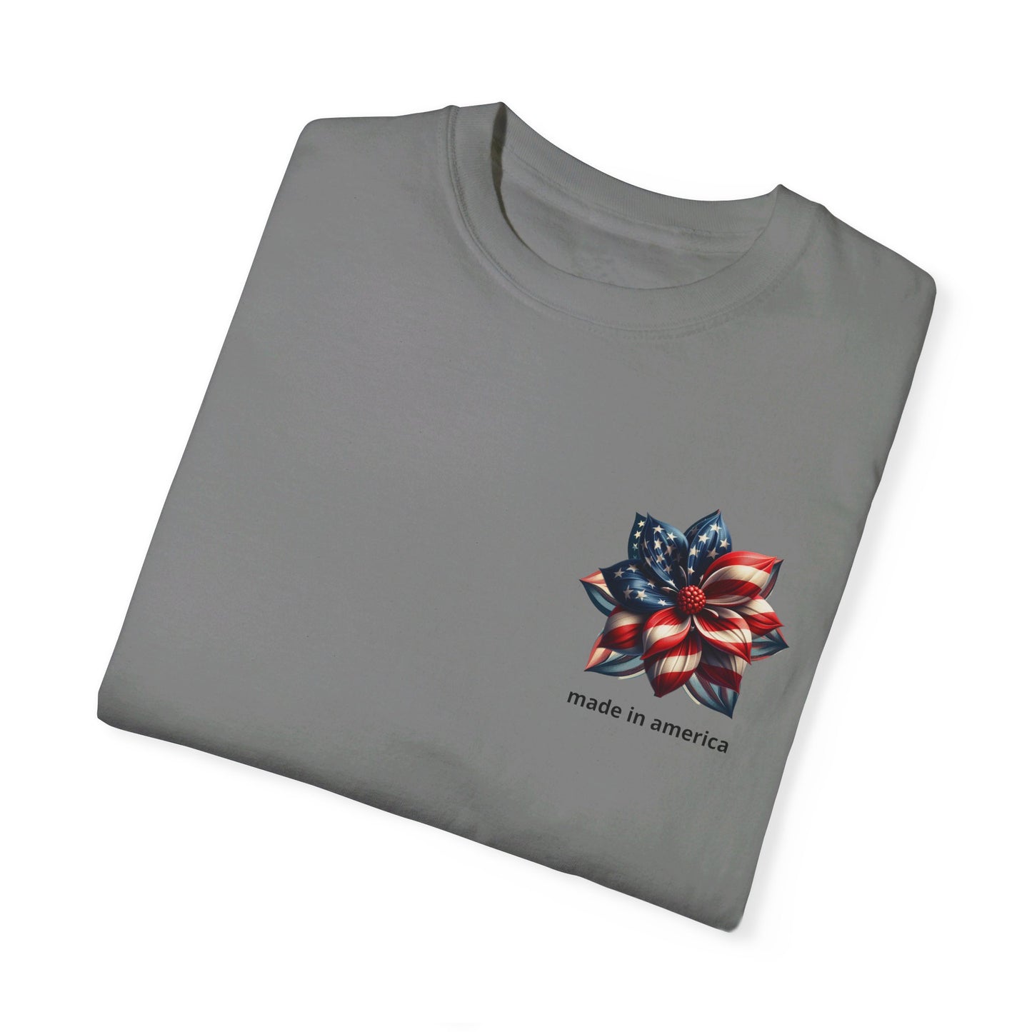 Patriotic Elegance: Women's 'Made in America' Floral Tee – High-Quality, USA-Made Comfort, Unisex Garment-Dyed T-shirt