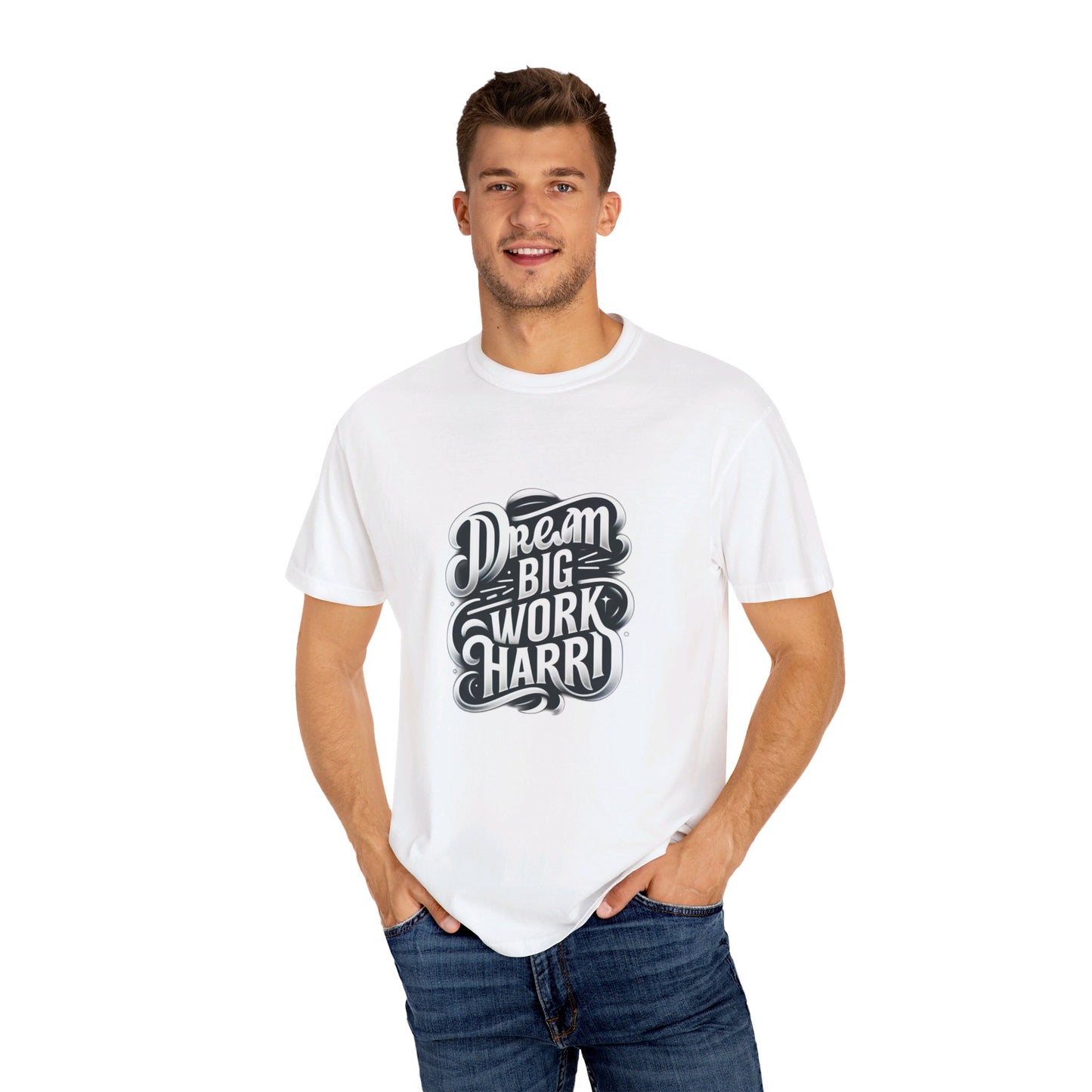 "Dream Big, Work Hard" T-Shirt – Inspiring Minimalist Design, Motivational Apparel, Classic Black and White Tee