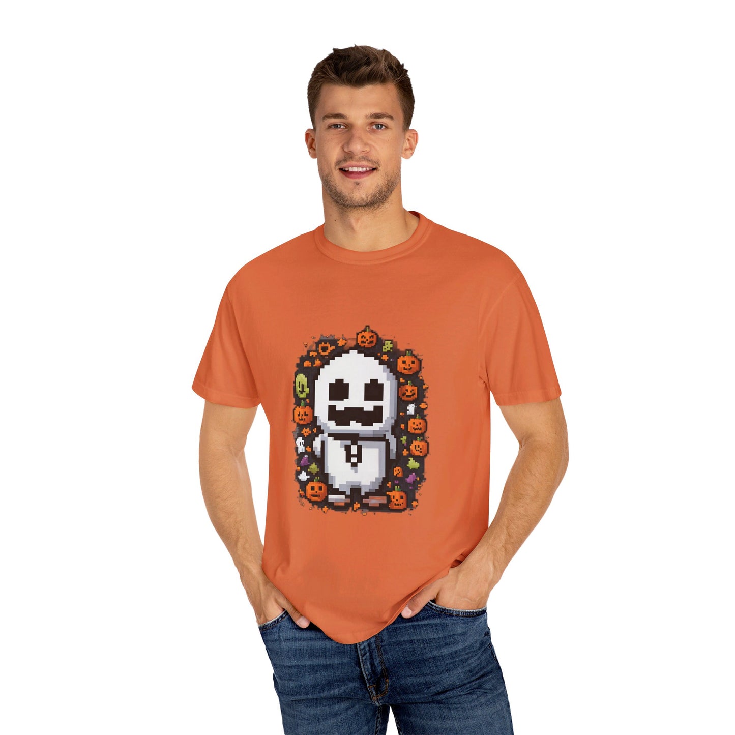 "Ghost and Pumpkins Halloween T-Shirt - Spooky Fun Design, Unisex Fit, Perfect Halloween Gift