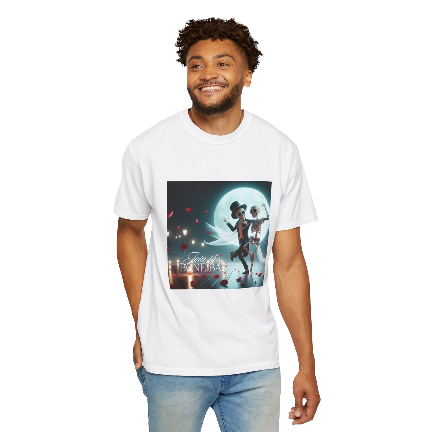 "Join the Bone Bash" Halloween T-Shirt – Dancing Skeleton Couple | Spooky Party Shirt | Fun & Festive Halloween Apparel | Unique Gift Idea