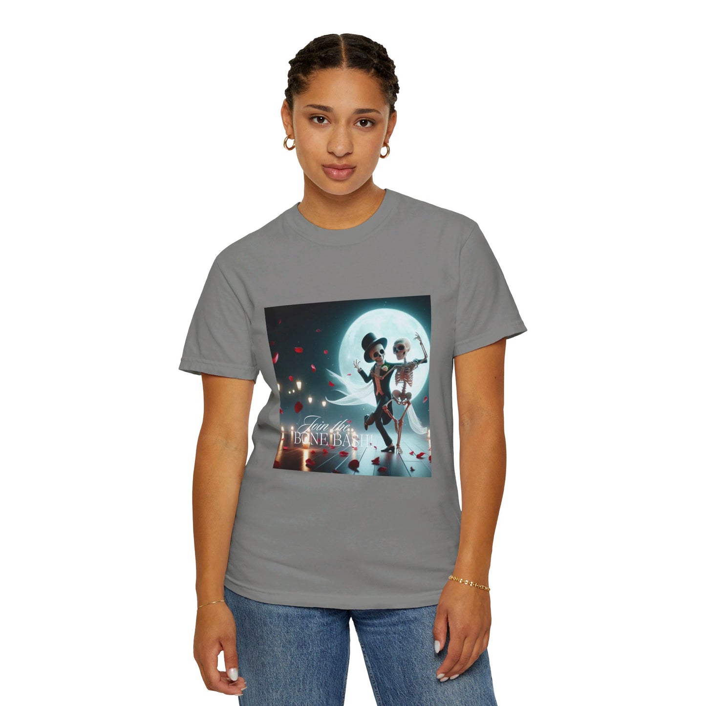 "Join the Bone Bash" Halloween T-Shirt – Dancing Skeleton Couple | Spooky Party Shirt | Fun & Festive Halloween Apparel | Unique Gift Idea