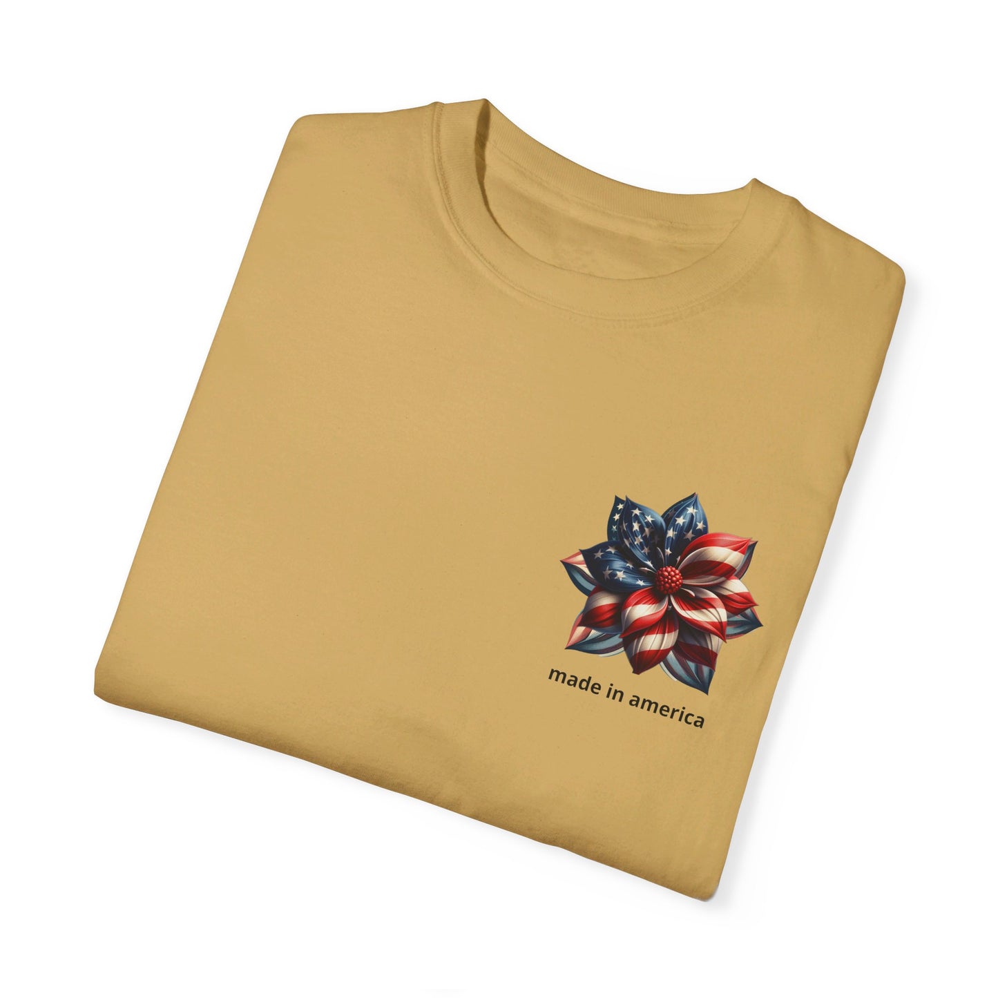 Patriotic Elegance: Women's 'Made in America' Floral Tee – High-Quality, USA-Made Comfort, Unisex Garment-Dyed T-shirt