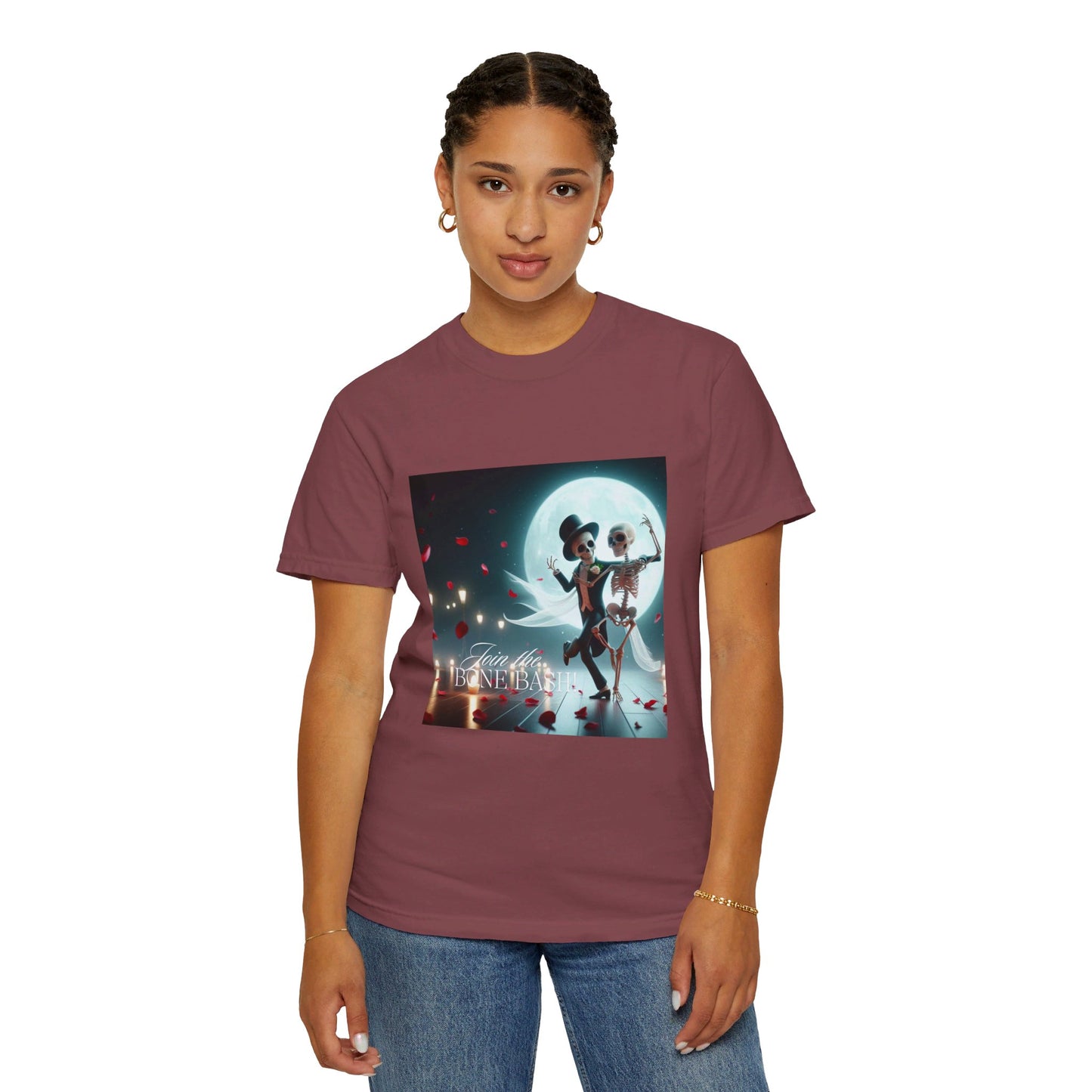 "Join the Bone Bash" Halloween T-Shirt – Dancing Skeleton Couple | Spooky Party Shirt | Fun & Festive Halloween Apparel | Unique Gift Idea