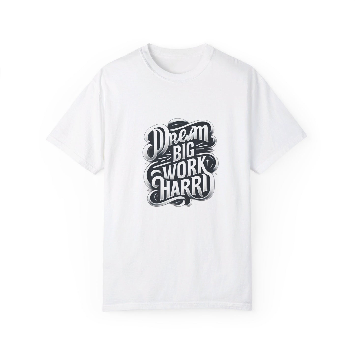 "Dream Big, Work Hard" T-Shirt – Inspiring Minimalist Design, Motivational Apparel, Classic Black and White Tee