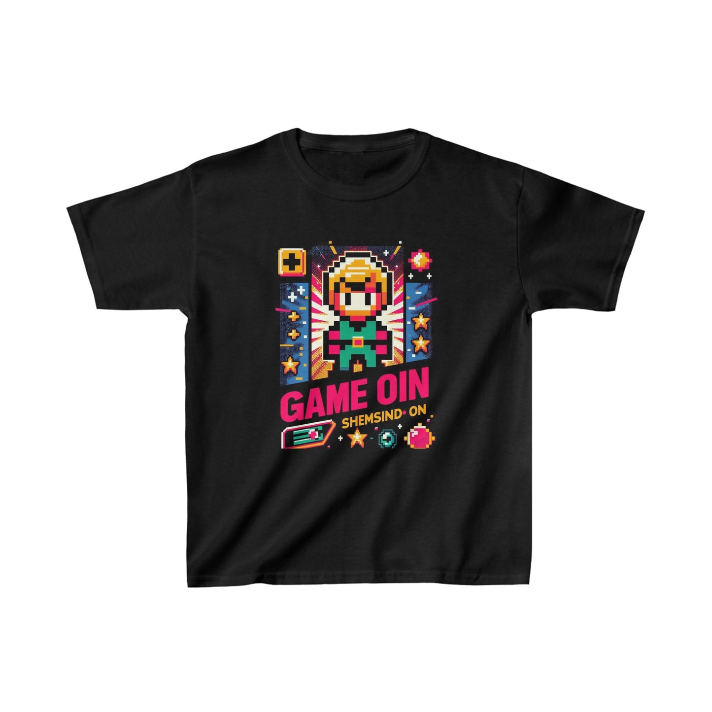 Pixel Art Retro Kids' Tee – Classic Gaming Style with 'Game On' – Comfortable, Durable, and Ethically Made,