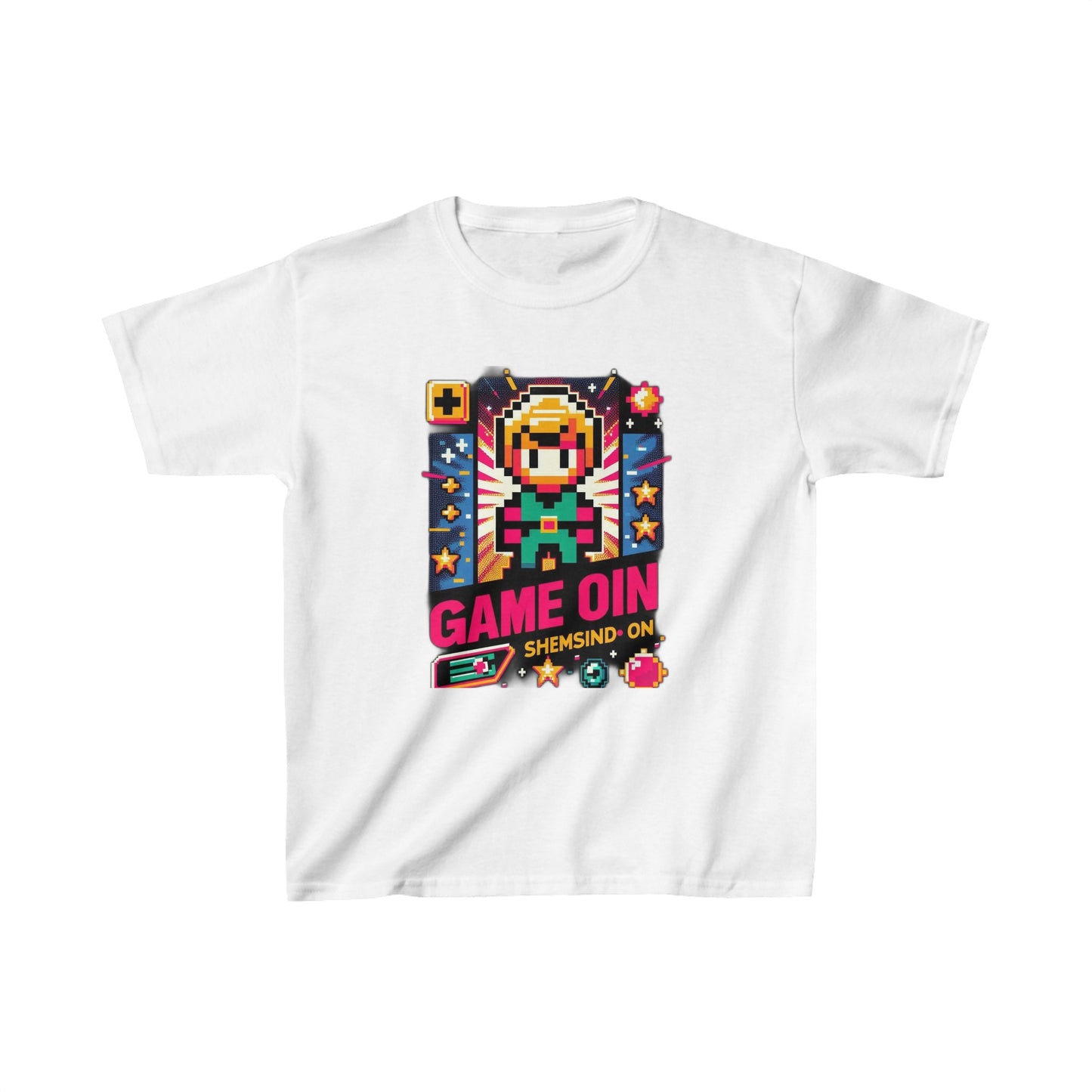 Pixel Art Retro Kids' Tee – Classic Gaming Style with 'Game On' – Comfortable, Durable, and Ethically Made,