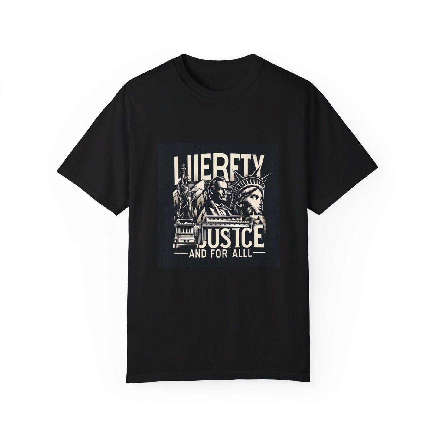 Patriotic T-Shirt | "Liberty and Justice for All" | Iconic American Monuments Design | Unisex Comfort Colors Tee