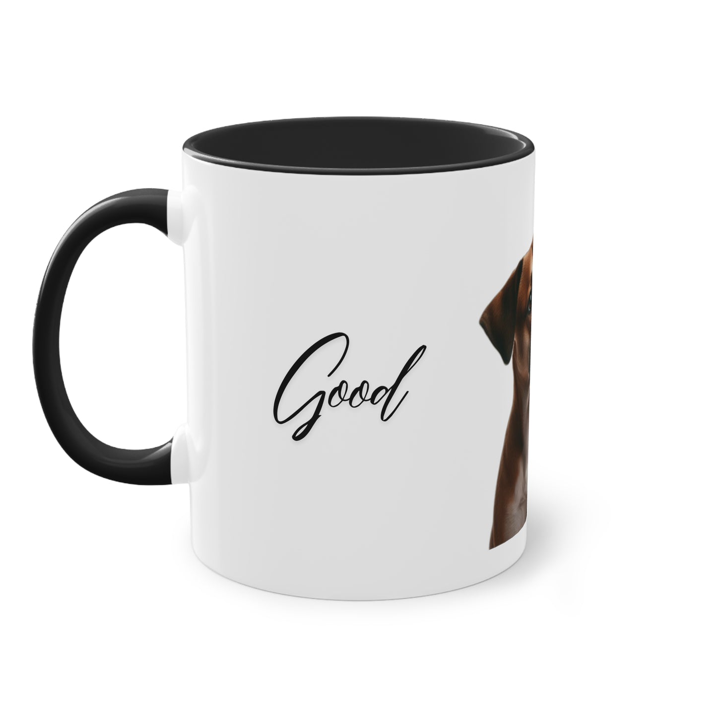 "Adorable Dog Design Ceramic Mug: ‘Good Morning’ - 11oz, Colorful & Glossy", Two-Tone Coffee Mug