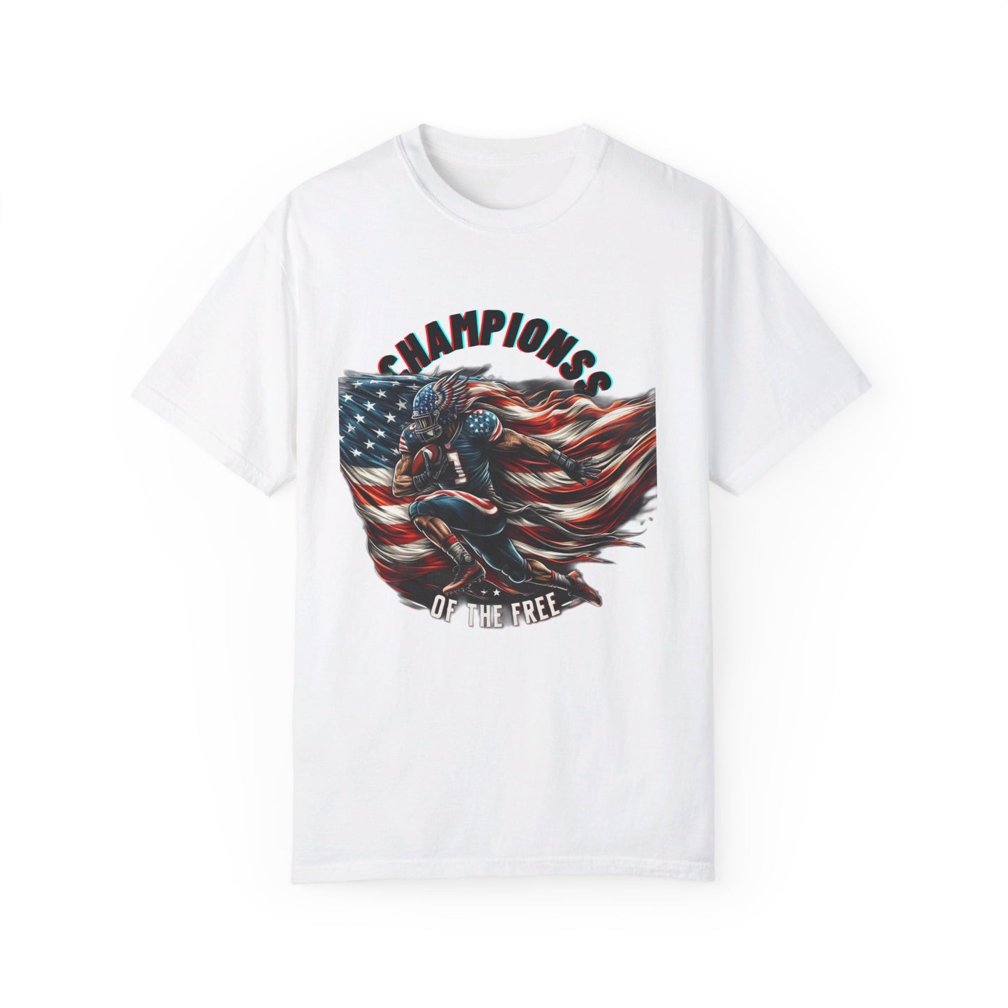 Champions of the Free" T-Shirt – American Football, Patriotic Design, Unmatched Comfort