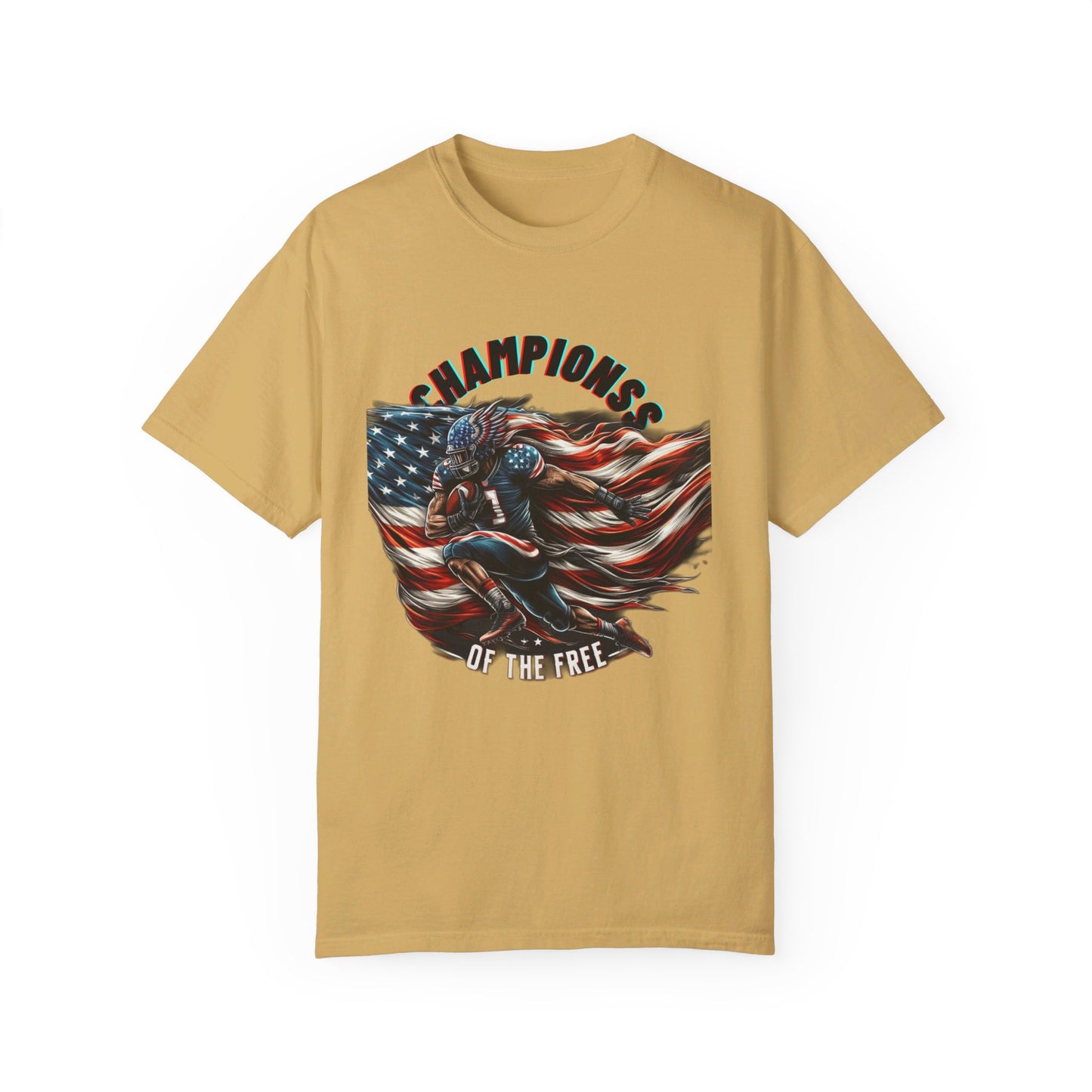 Champions of the Free" T-Shirt – American Football, Patriotic Design, Unmatched Comfort