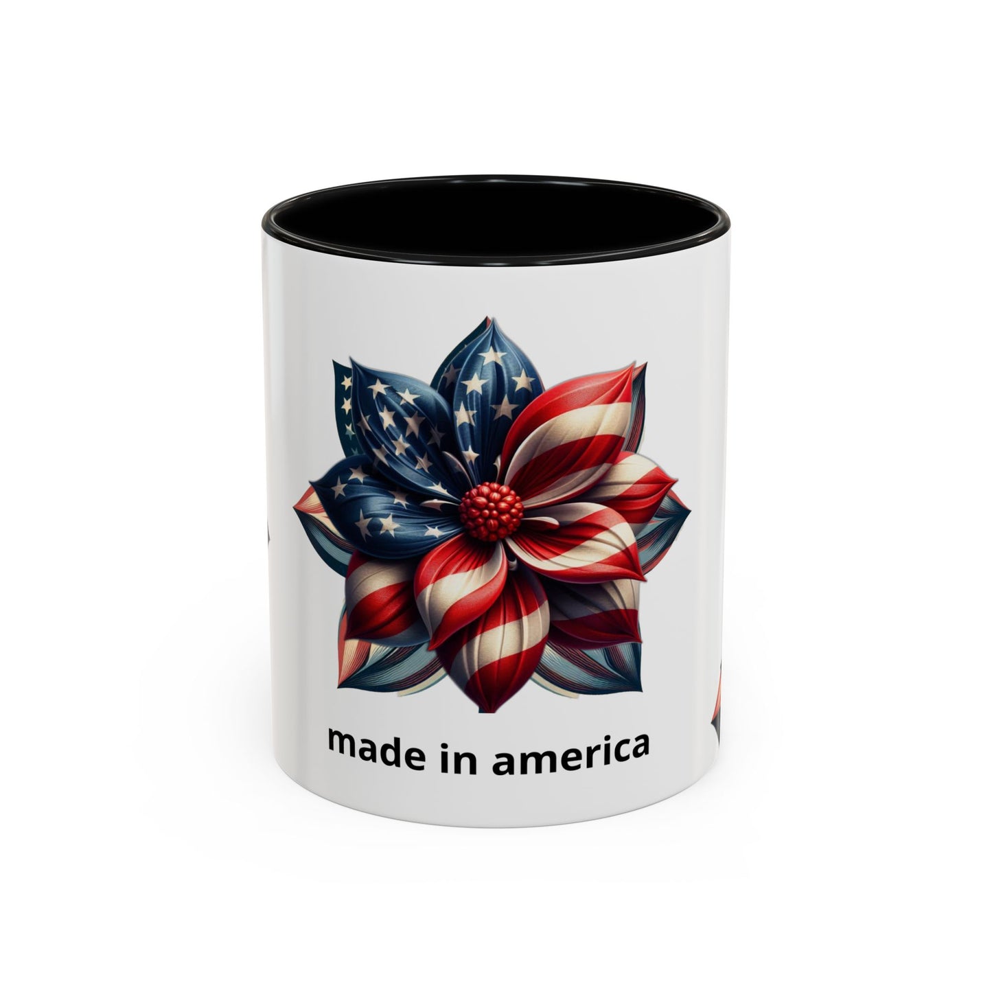 Patriotic Flower Mug – Embrace American Pride with 'Made in America' Charm! 🌸🇺🇸, Accent Coffee Mug (11, 15oz)