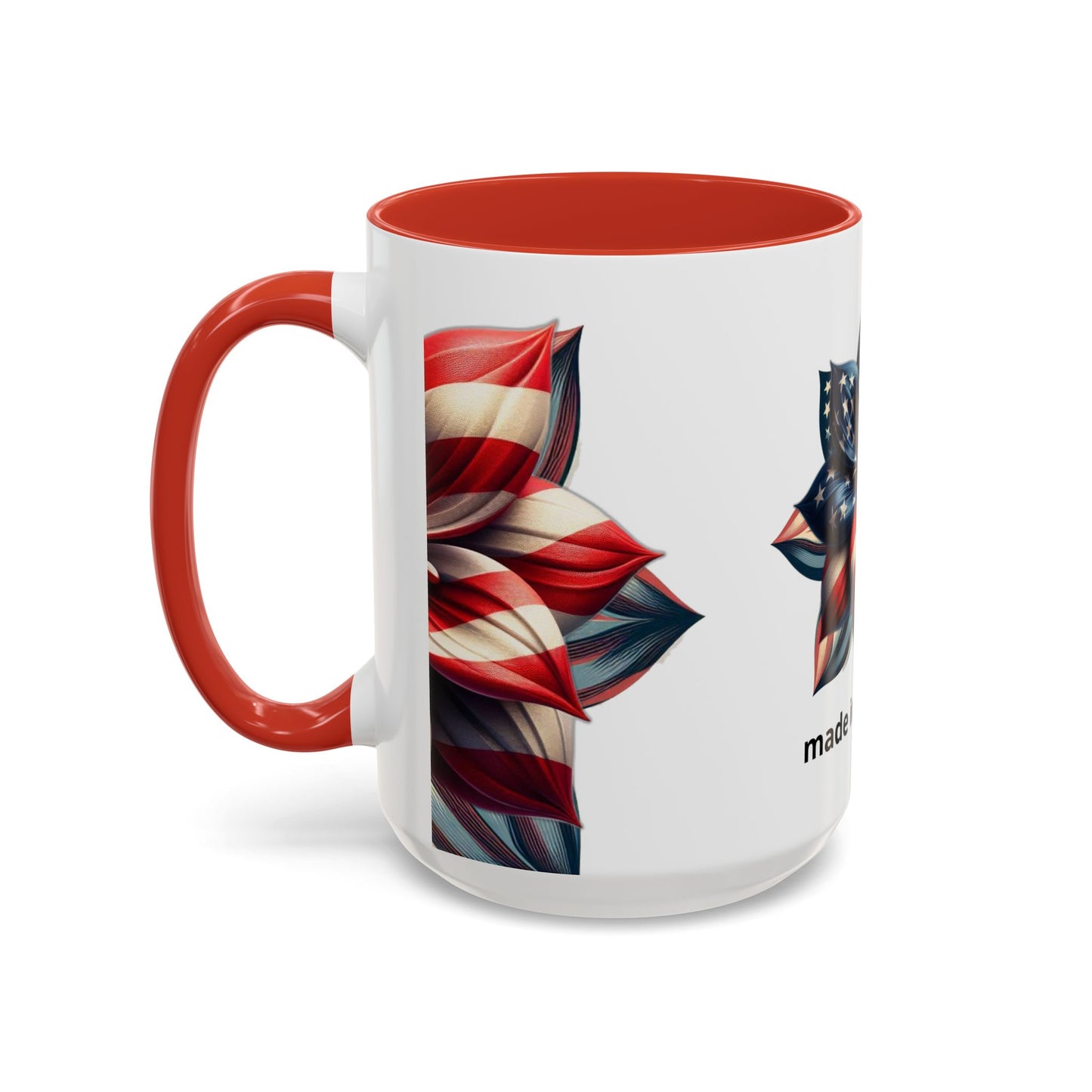 Patriotic Flower Mug – Embrace American Pride with 'Made in America' Charm! 🌸🇺🇸, Accent Coffee Mug (11, 15oz)