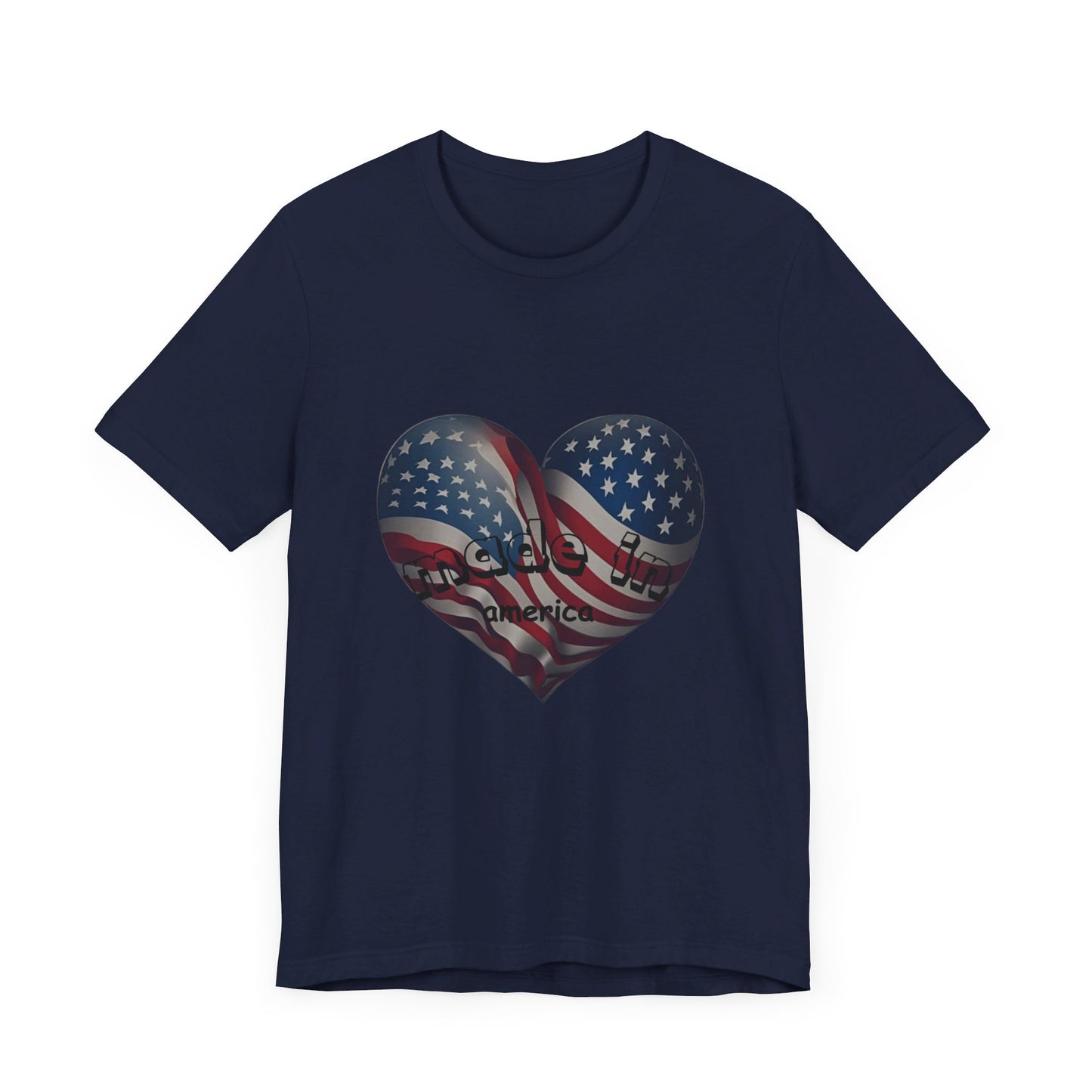 Patriotic "Made in America" T-Shirt – Heart-Shaped American Flag Design, USA-Made, High-Quality Cotton