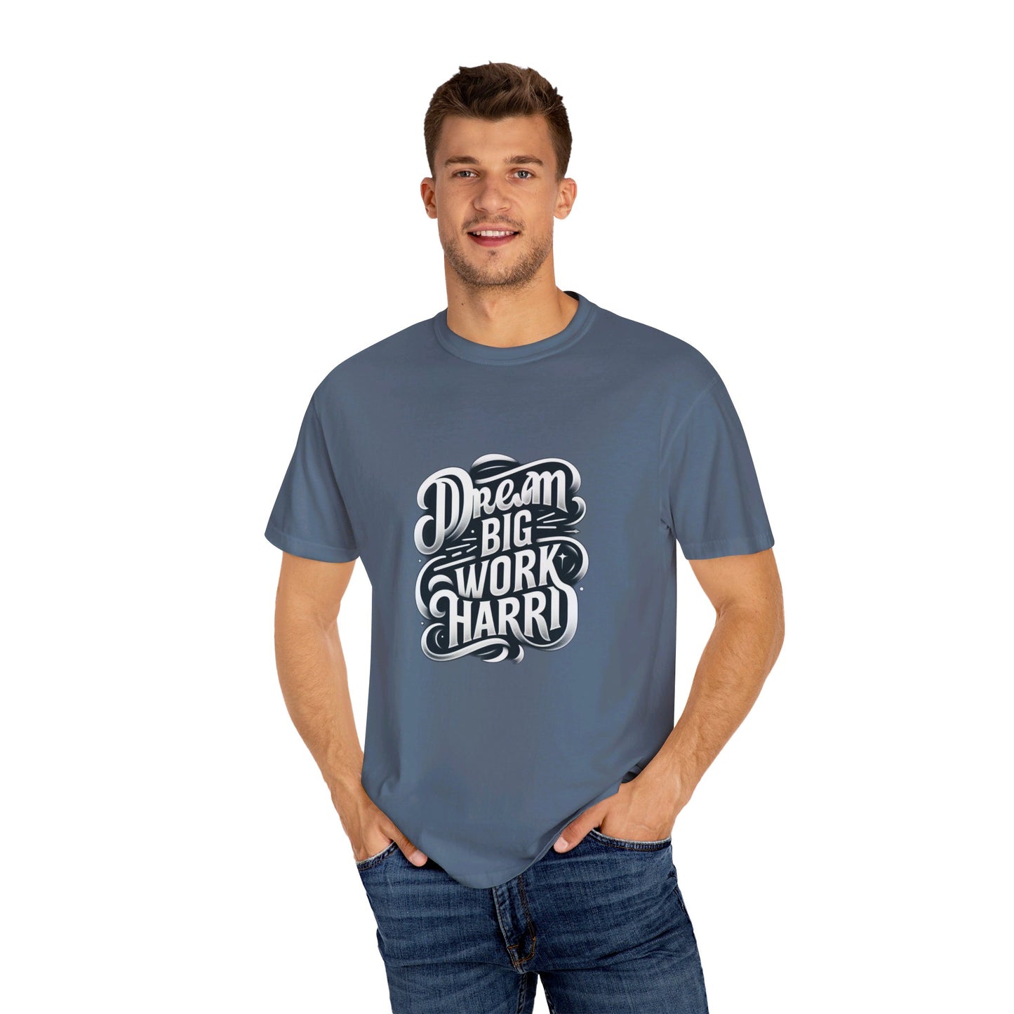 "Dream Big, Work Hard" T-Shirt – Inspiring Minimalist Design, Motivational Apparel, Classic Black and White Tee