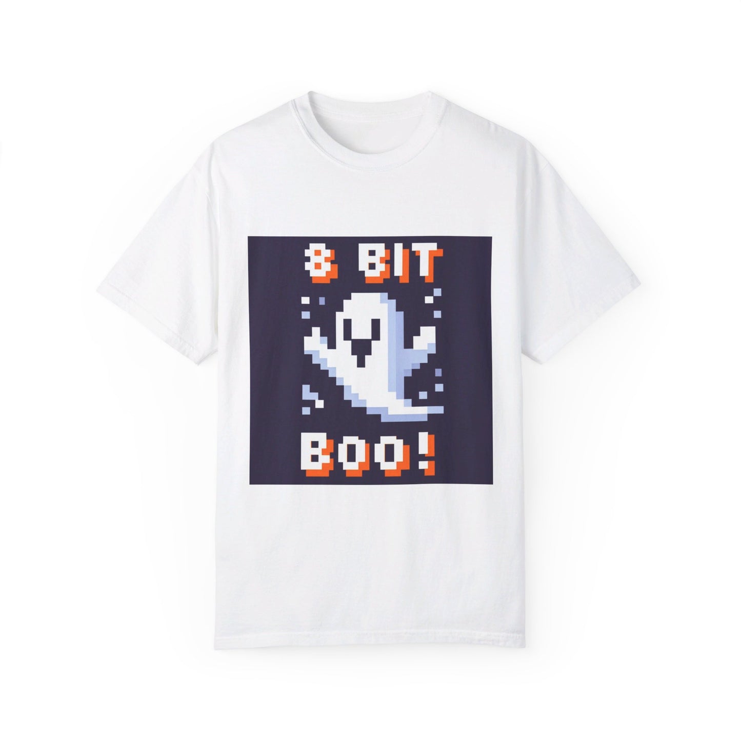 "8-Bit Boo! Retro Pixel Ghost Halloween T-Shirt - Nostalgic Gamer Tee with Neon Glow - Unisex Comfort Fit"