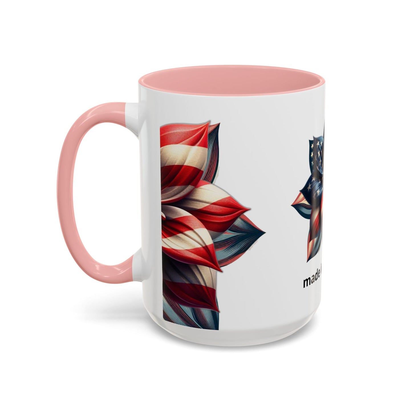 Patriotic Flower Mug – Embrace American Pride with 'Made in America' Charm! 🌸🇺🇸, Accent Coffee Mug (11, 15oz)