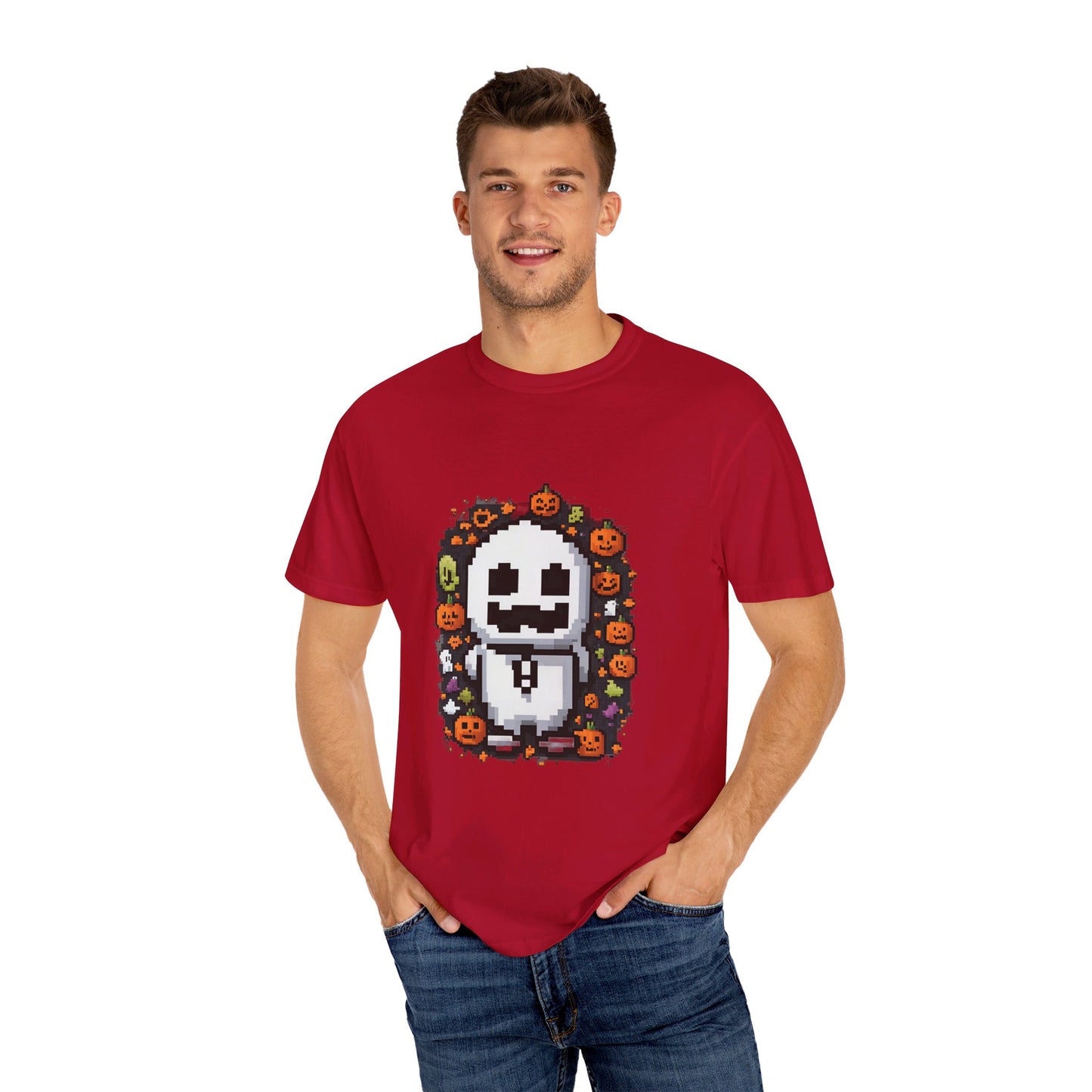 "Ghost and Pumpkins Halloween T-Shirt - Spooky Fun Design, Unisex Fit, Perfect Halloween Gift