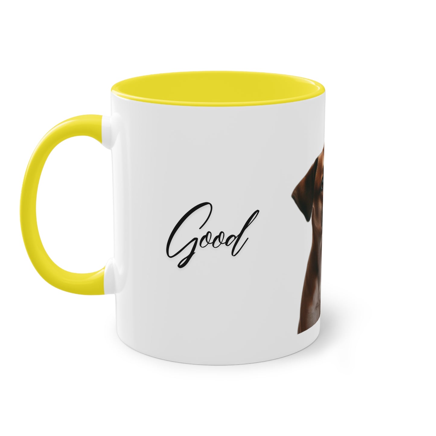 "Adorable Dog Design Ceramic Mug: ‘Good Morning’ - 11oz, Colorful & Glossy", Two-Tone Coffee Mug