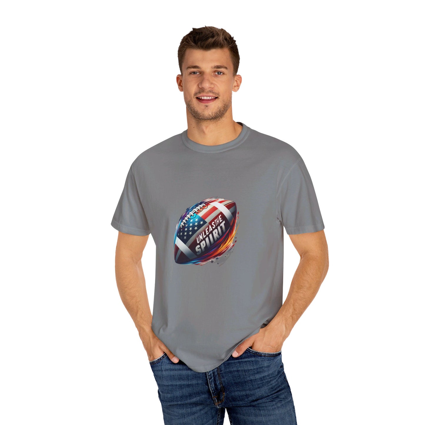 Unleash the Spirit" American Football T-Shirt | Patriotic U.S. Flag Design | High-Energy Sports Tee | Comfortable & Durable Cotton Shirt