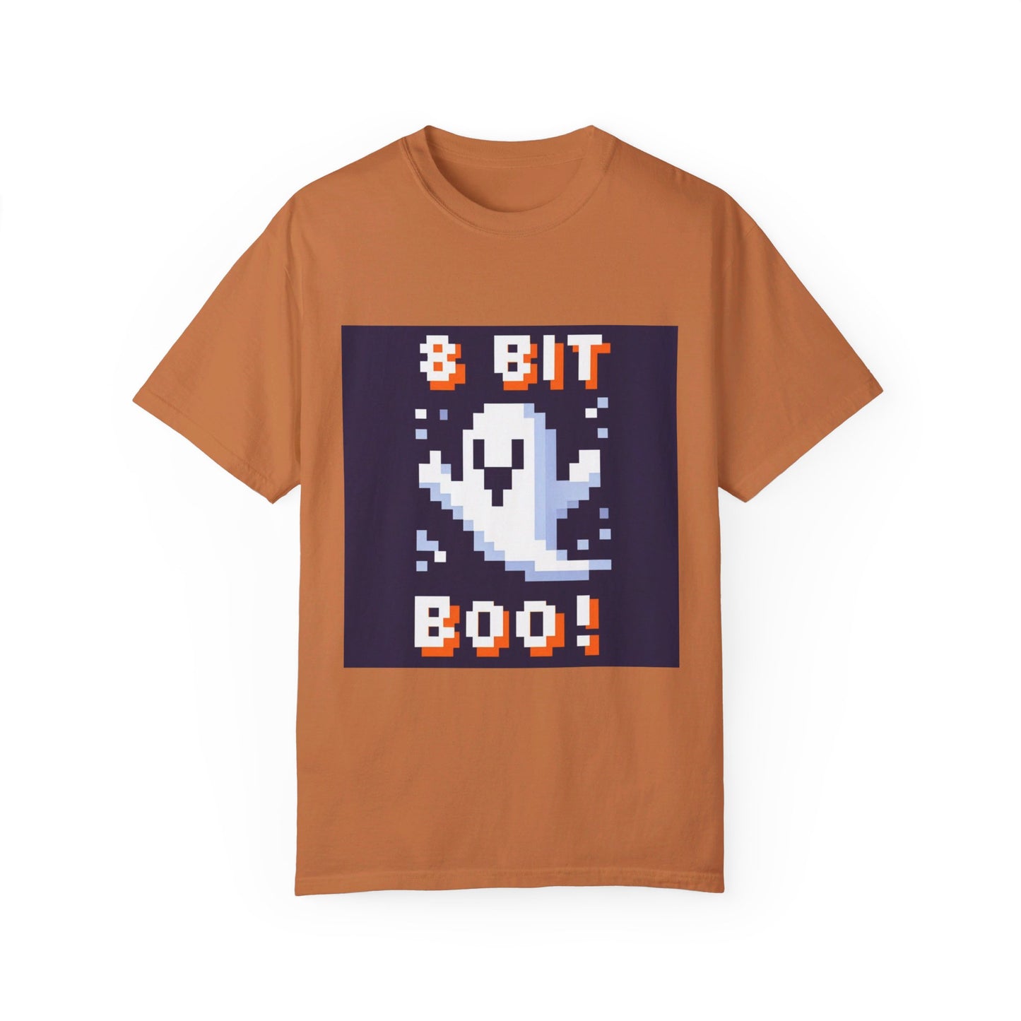 "8-Bit Boo! Retro Pixel Ghost Halloween T-Shirt - Nostalgic Gamer Tee with Neon Glow - Unisex Comfort Fit"