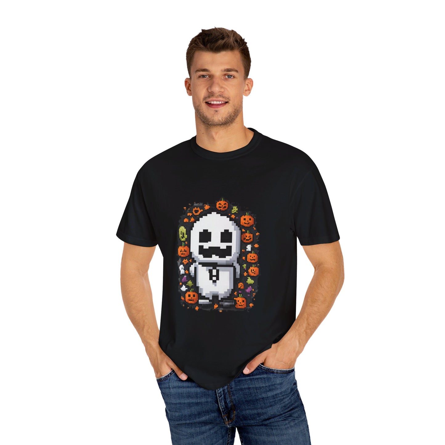 "Ghost and Pumpkins Halloween T-Shirt - Spooky Fun Design, Unisex Fit, Perfect Halloween Gift