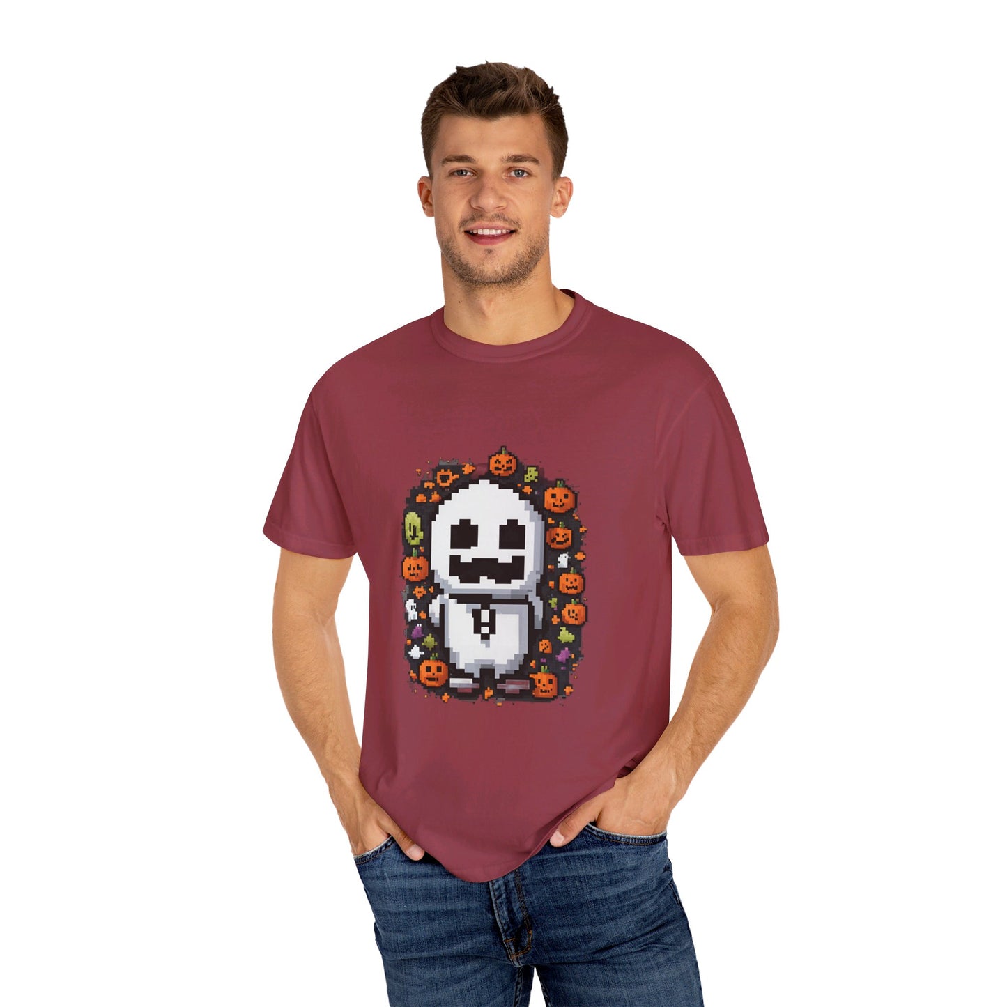 "Ghost and Pumpkins Halloween T-Shirt - Spooky Fun Design, Unisex Fit, Perfect Halloween Gift