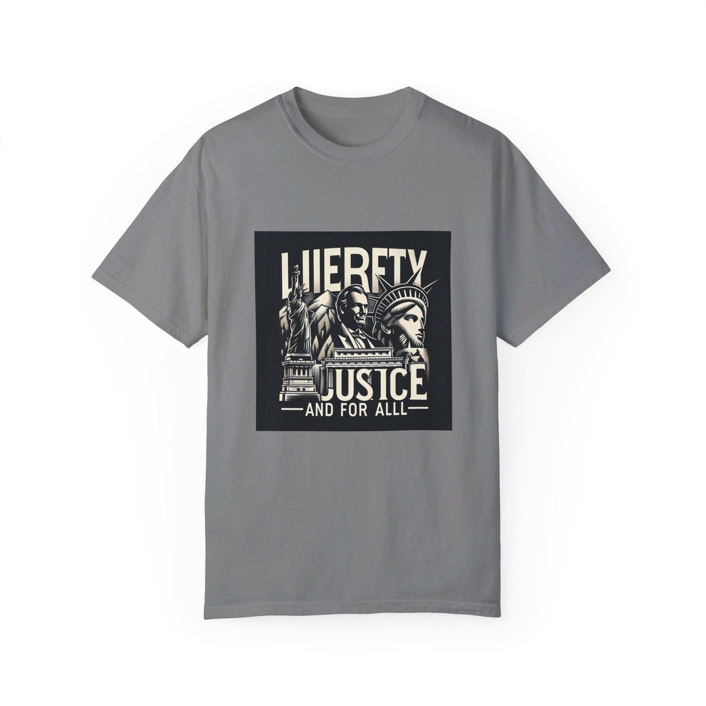 Patriotic T-Shirt | "Liberty and Justice for All" | Iconic American Monuments Design | Unisex Comfort Colors Tee