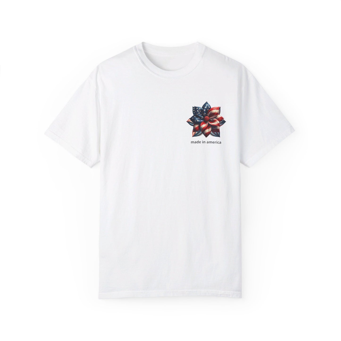 Patriotic Elegance: Women's 'Made in America' Floral Tee – High-Quality, USA-Made Comfort, Unisex Garment-Dyed T-shirt