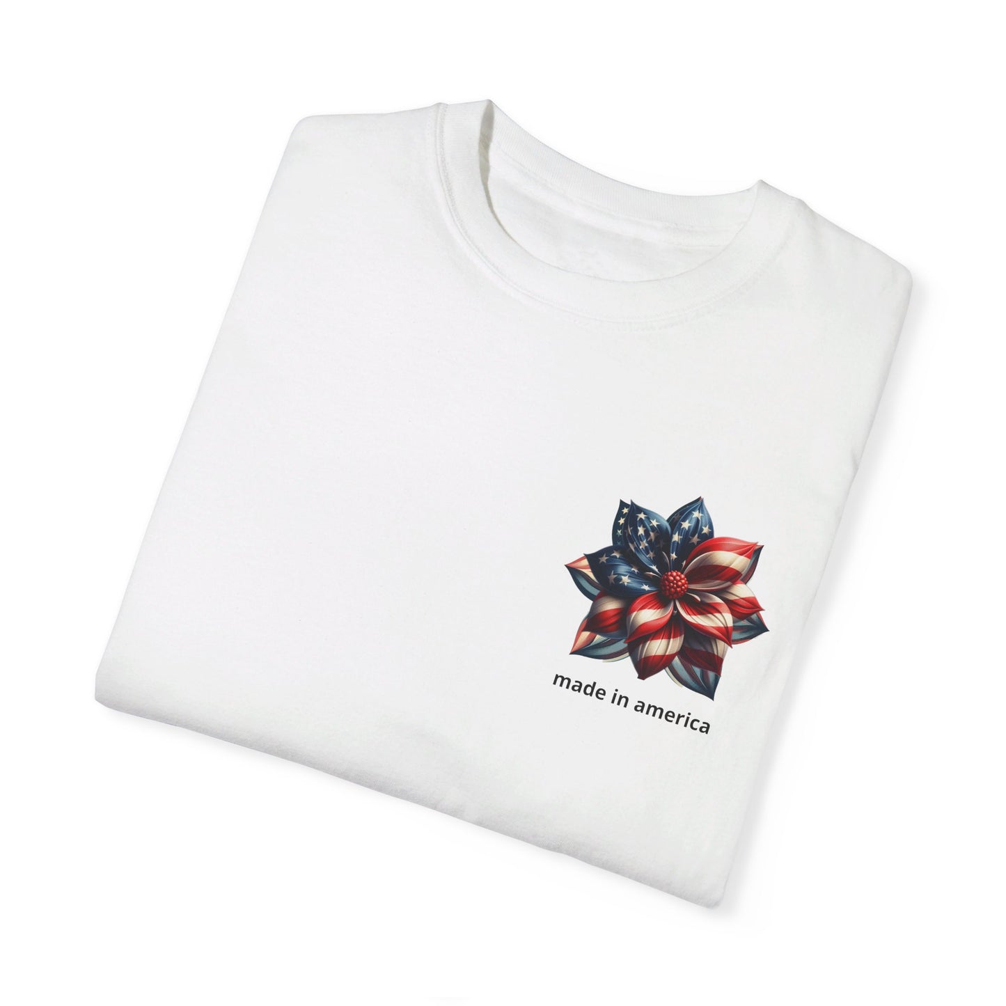 Patriotic Elegance: Women's 'Made in America' Floral Tee – High-Quality, USA-Made Comfort, Unisex Garment-Dyed T-shirt